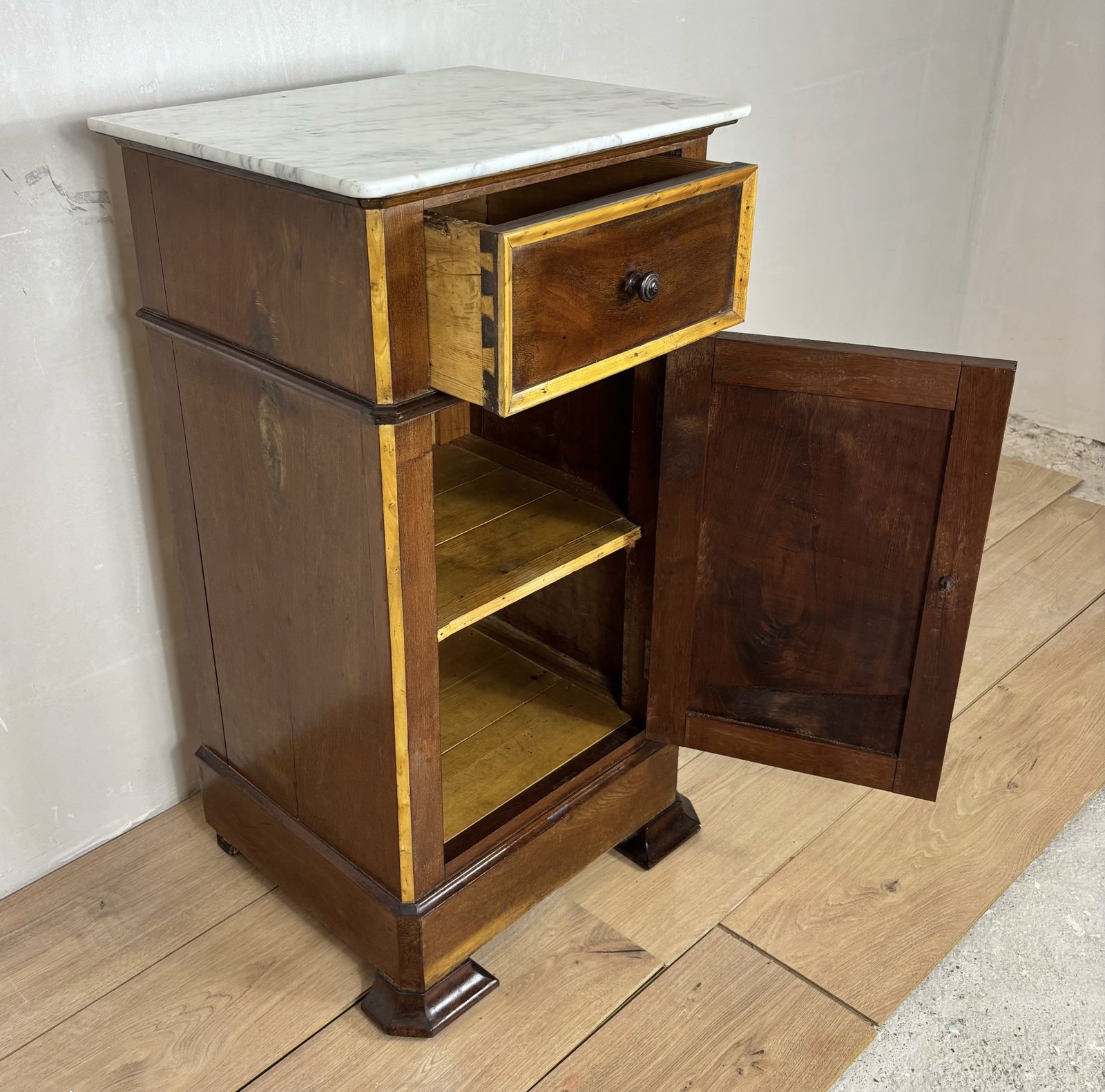 Pair Of Spanish Wooden Nightstands With Marble Top, 1930s photo buy