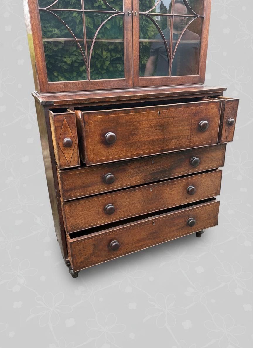 1200.0 Beautiful Georgian Mahogany Inlaid Secretaire Bookcase, Classic 18th Century British Furniture Desk Design photo