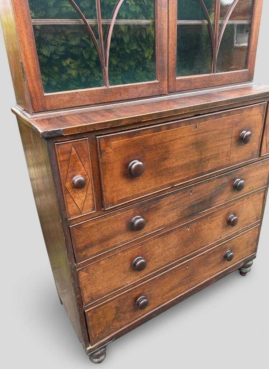 photo vinterior Beautiful Georgian Mahogany Inlaid Secretaire Bookcase, Classic 18th Century British Furniture Desk Design