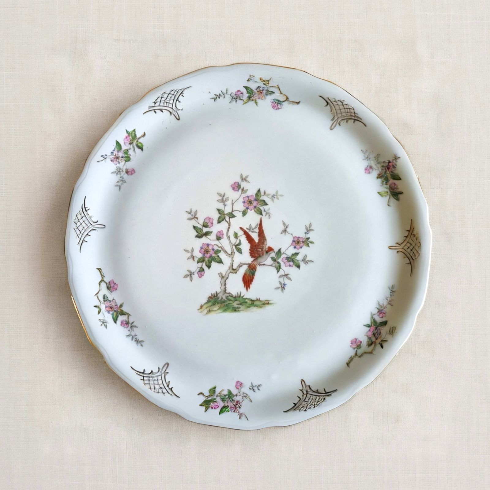 1930s Limoges Porcelain Bird And Blossom Platter photo vinterior