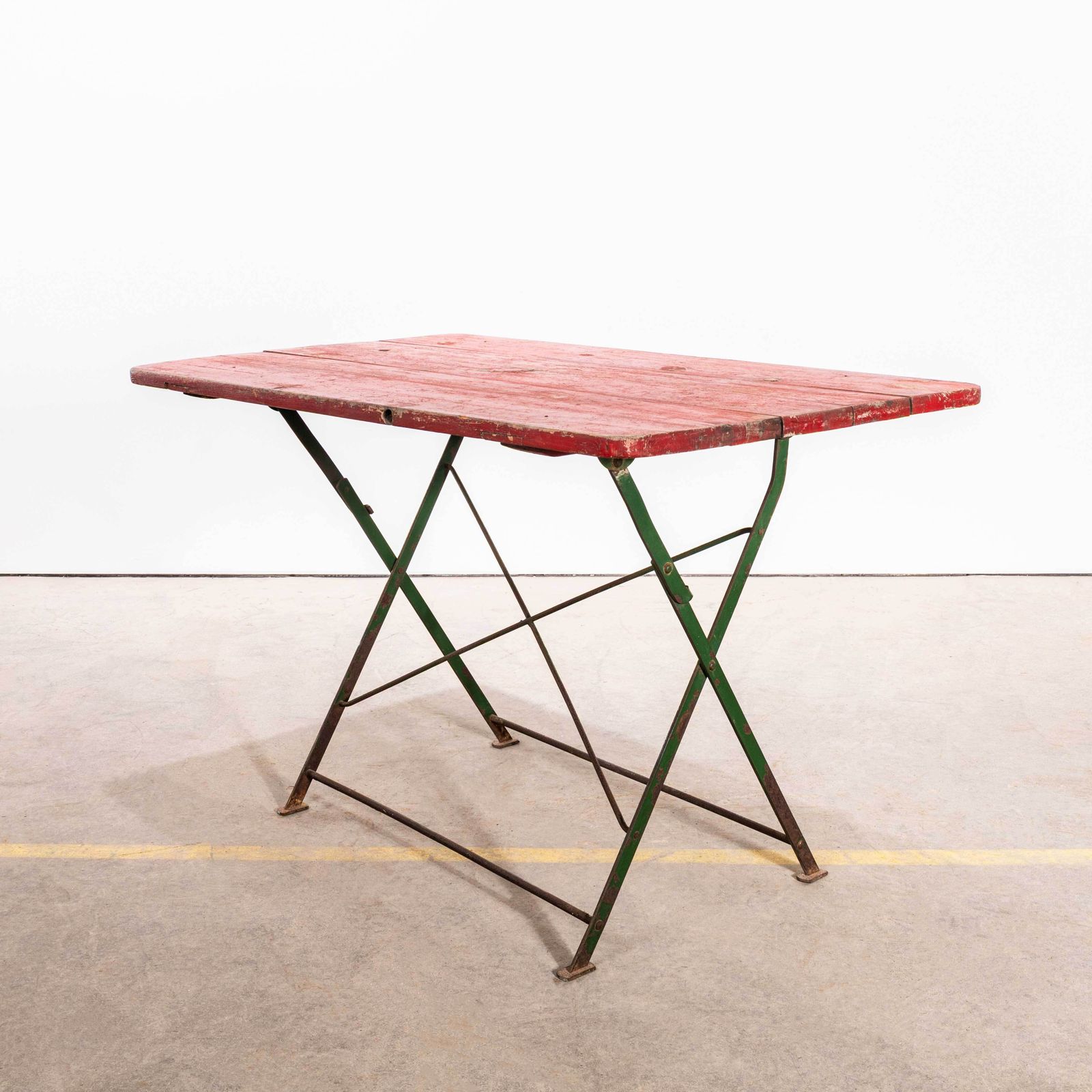 1950's French Folding Wood And Forged Metal Base Table