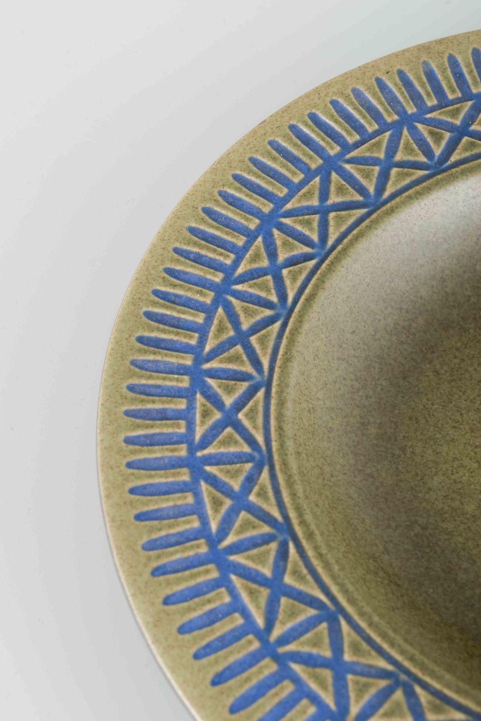 Mari Simmulson For Upsala Ekeby. Stoneware Bowl With Geometric Relief Pattern. photo for sale