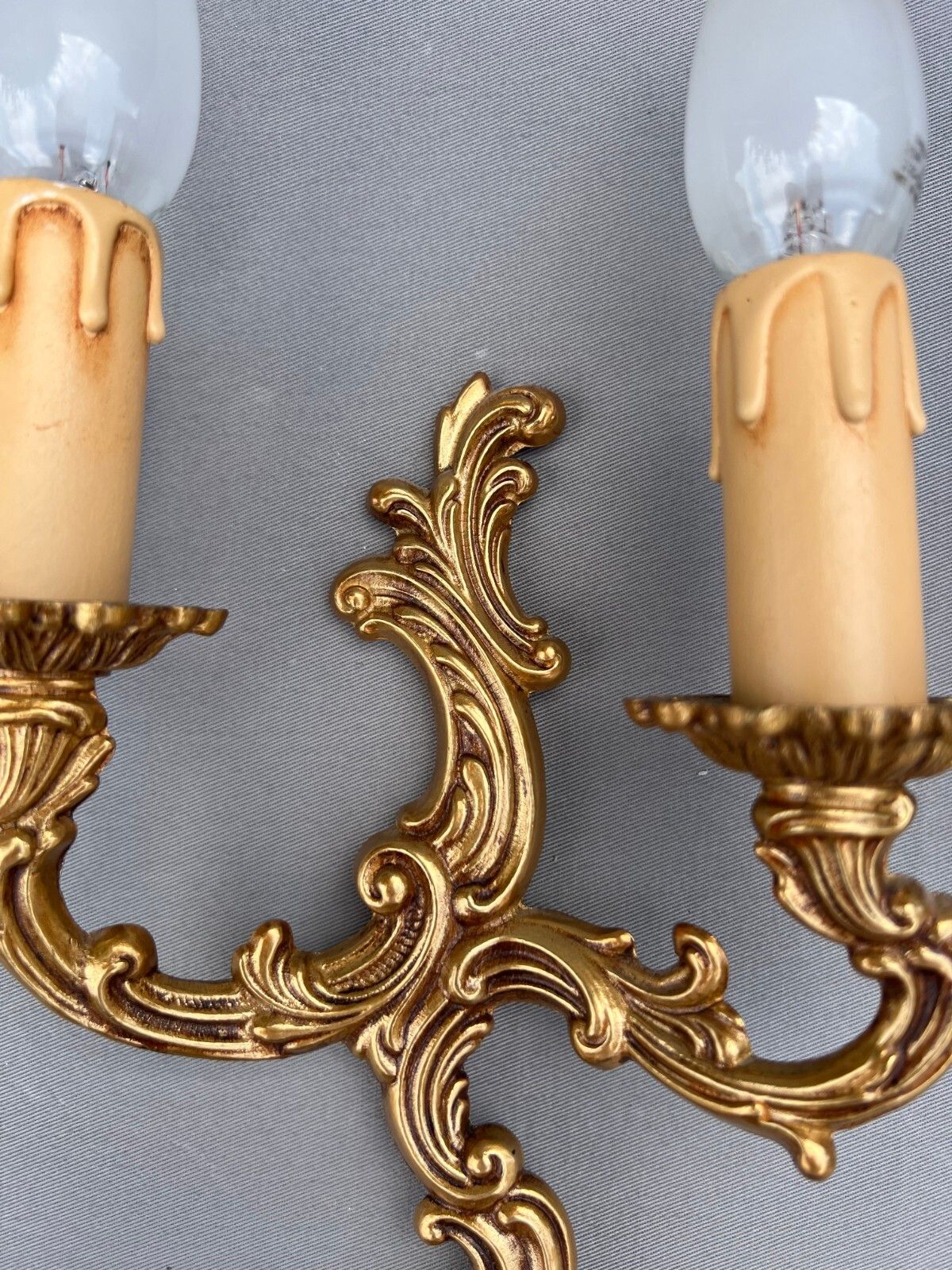 199.0 Pair Of Wall Sconces Vintage French Style Brass Decorative Wall Lamps Lot 6007 photo
