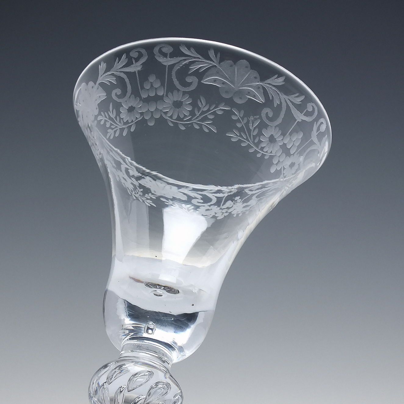 Georgian Engraved Light Baluster Wine Glass C1740 photo for sale