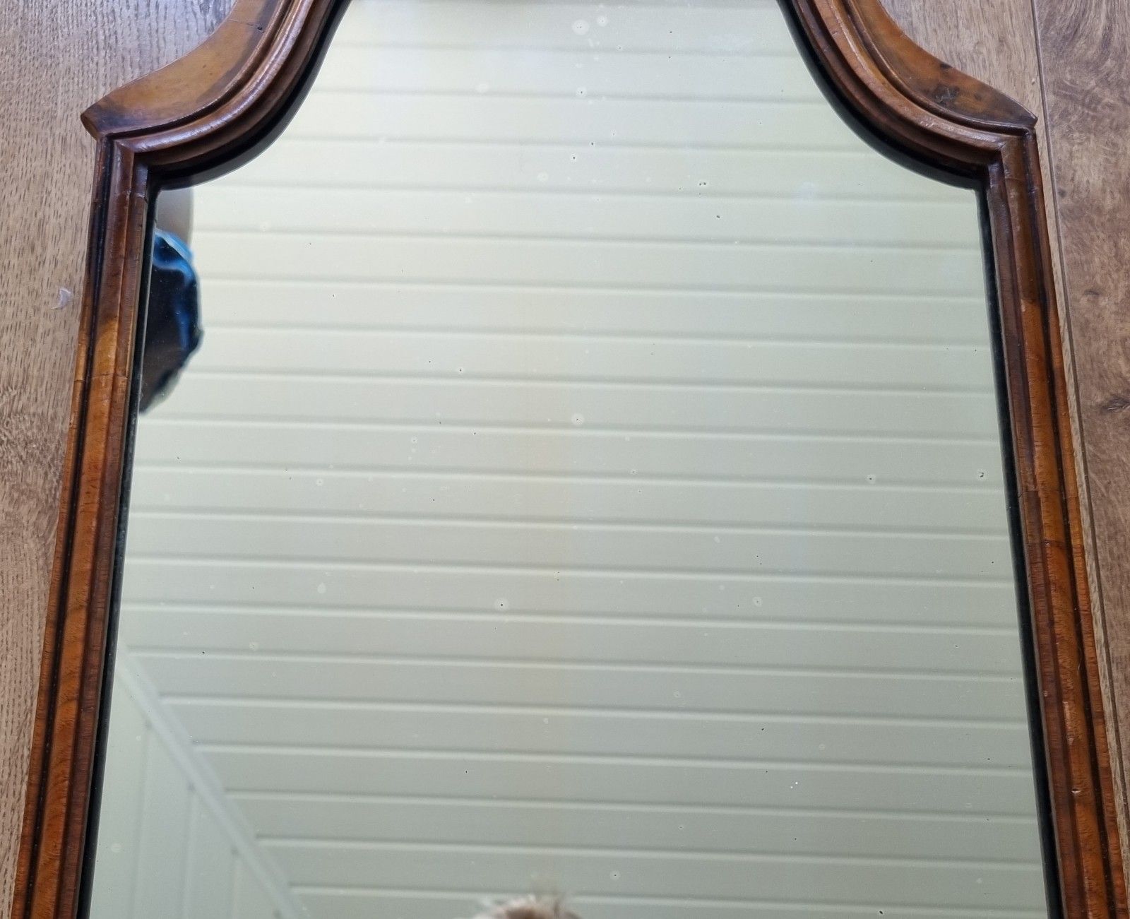 Antique Walnut Pier Mirror Queen Anne Style Arched 59cm X 30cm photo vintage