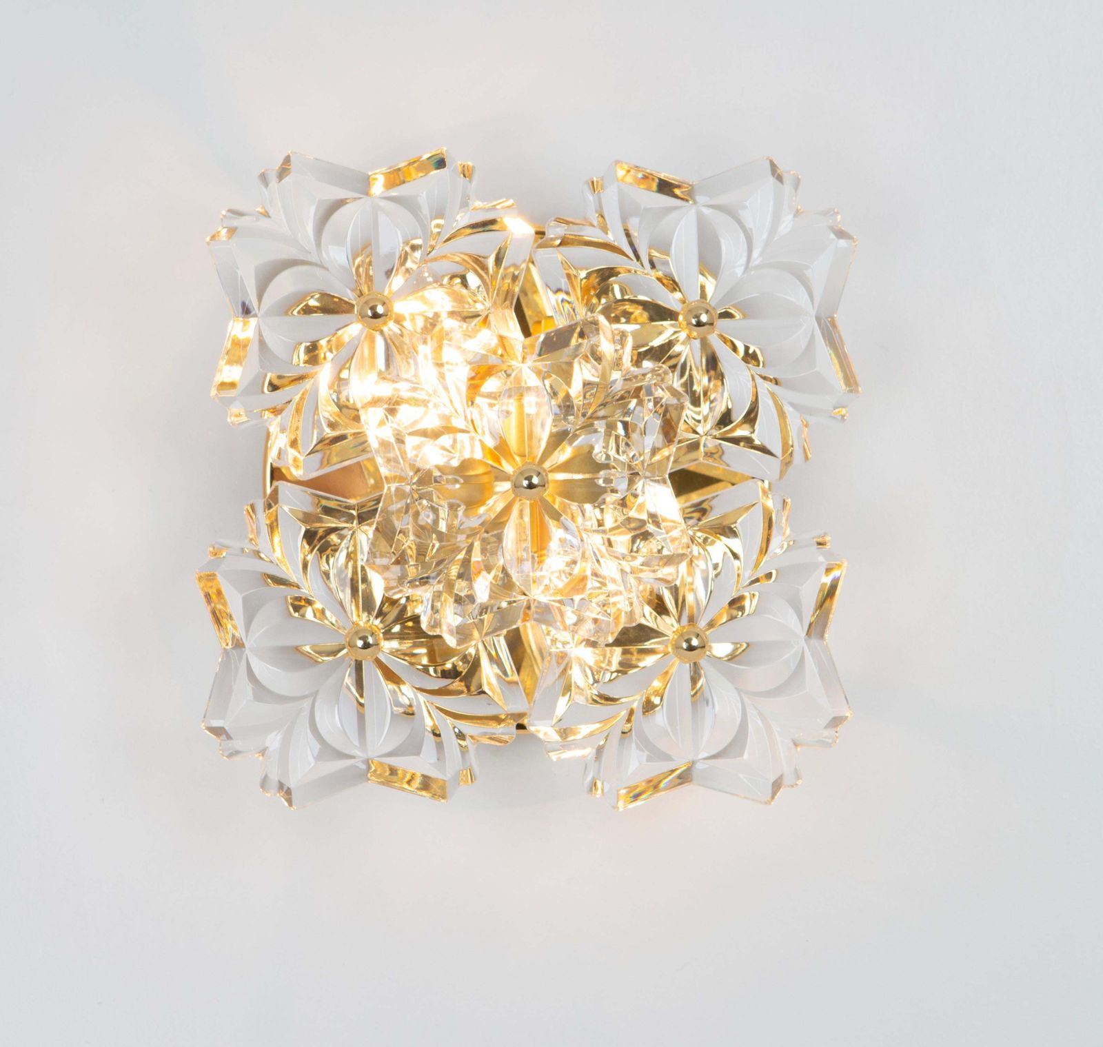 photo for sale 1 Of 2 Pairs Of Sölken Sconces Gilt Brass And Crystal Glass, Germany, 1970s