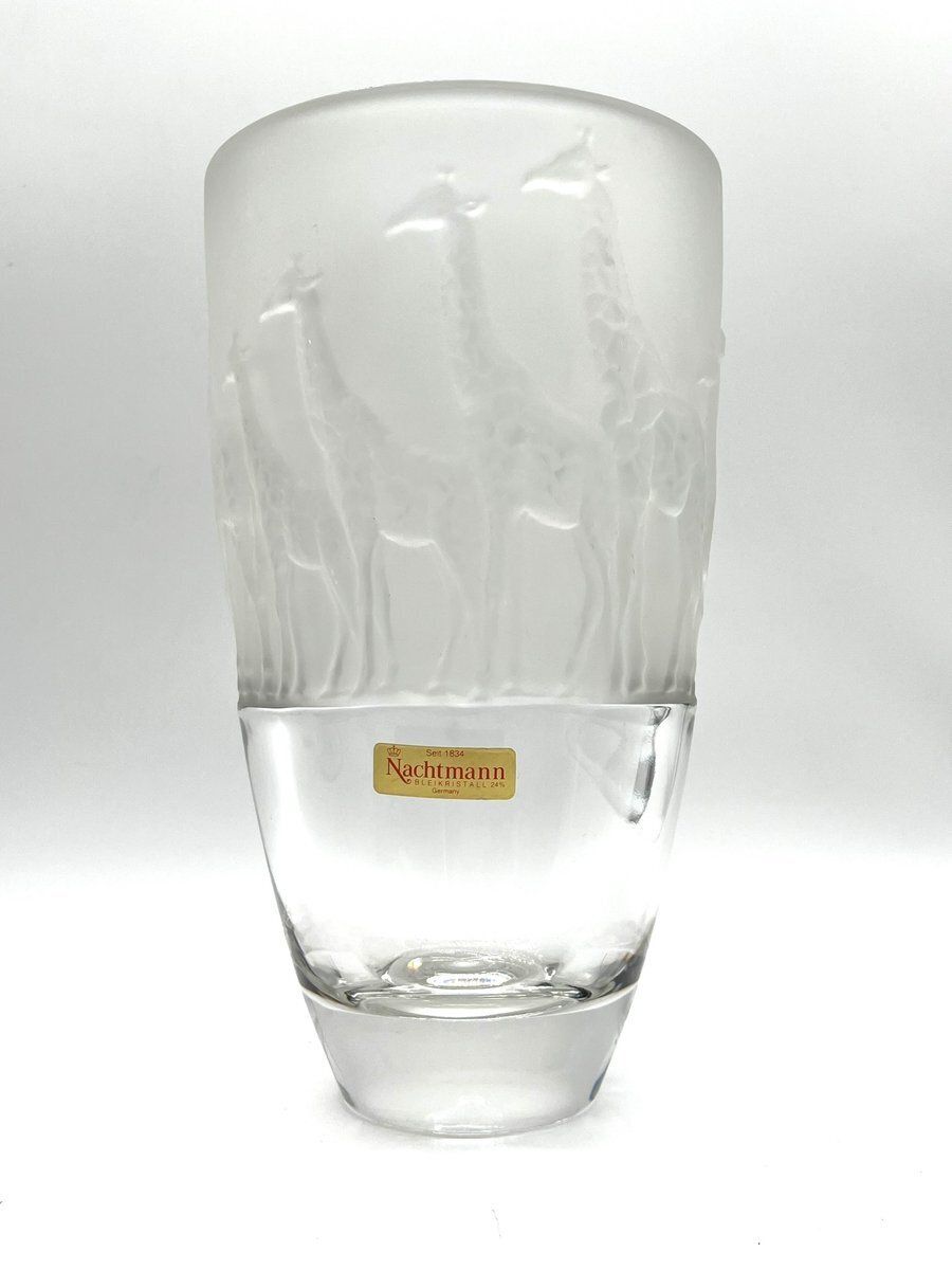 Large Frosted Glass Vase With Giraffes By Nachtmann, 1990s photo for sale