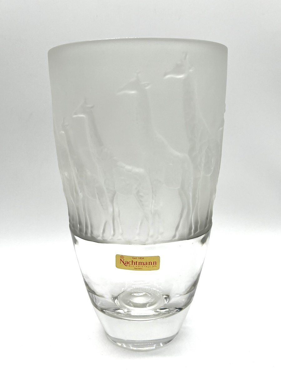 Large Frosted Glass Vase With Giraffes By Nachtmann, 1990s photo vinterior
