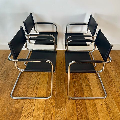 Set Of 4 Mid Century Breuer Chairs In Black Leather photo 592.0