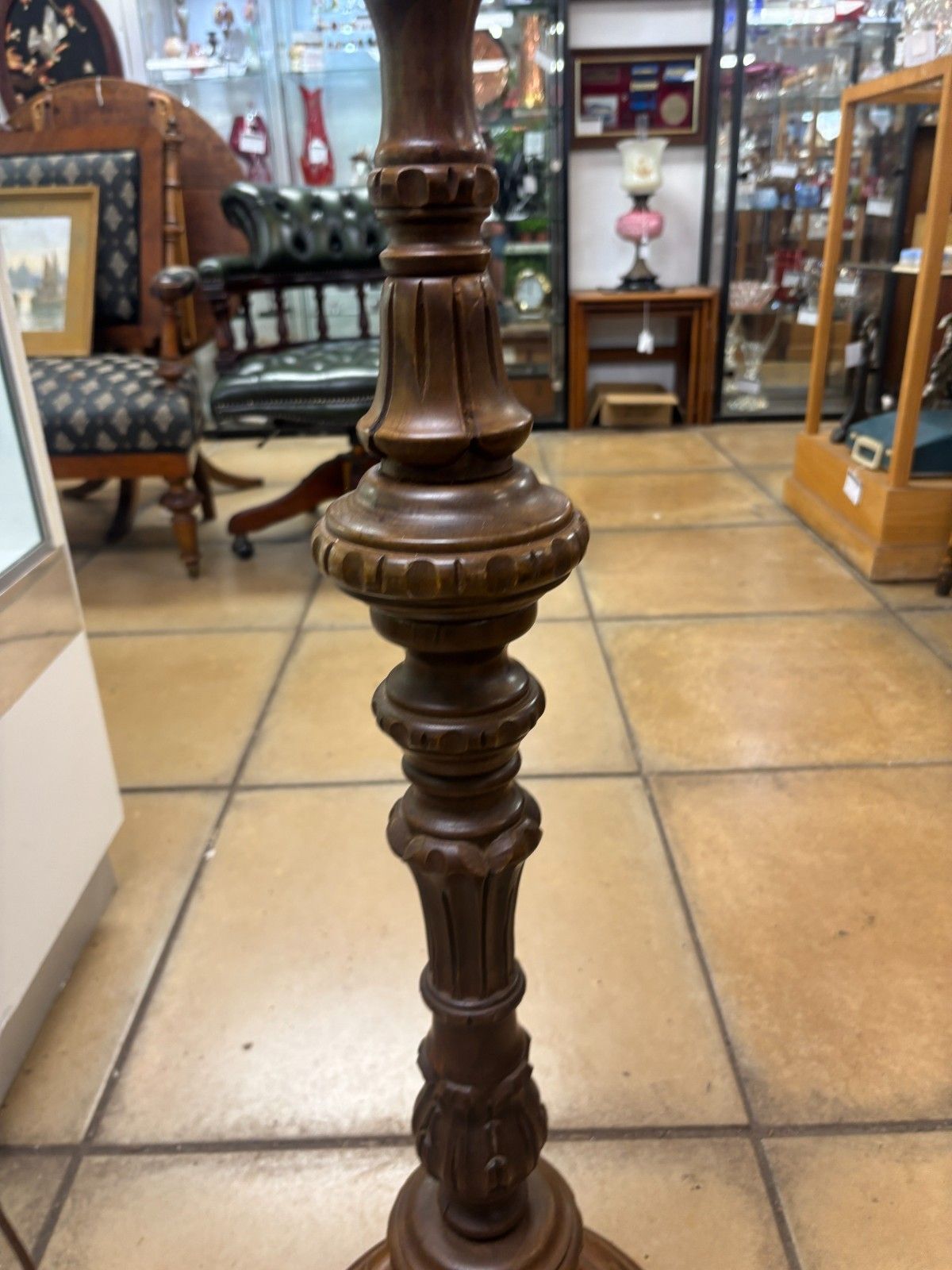 Antique Victorian Walnut Carved Floor Lamp Working Order photo buy