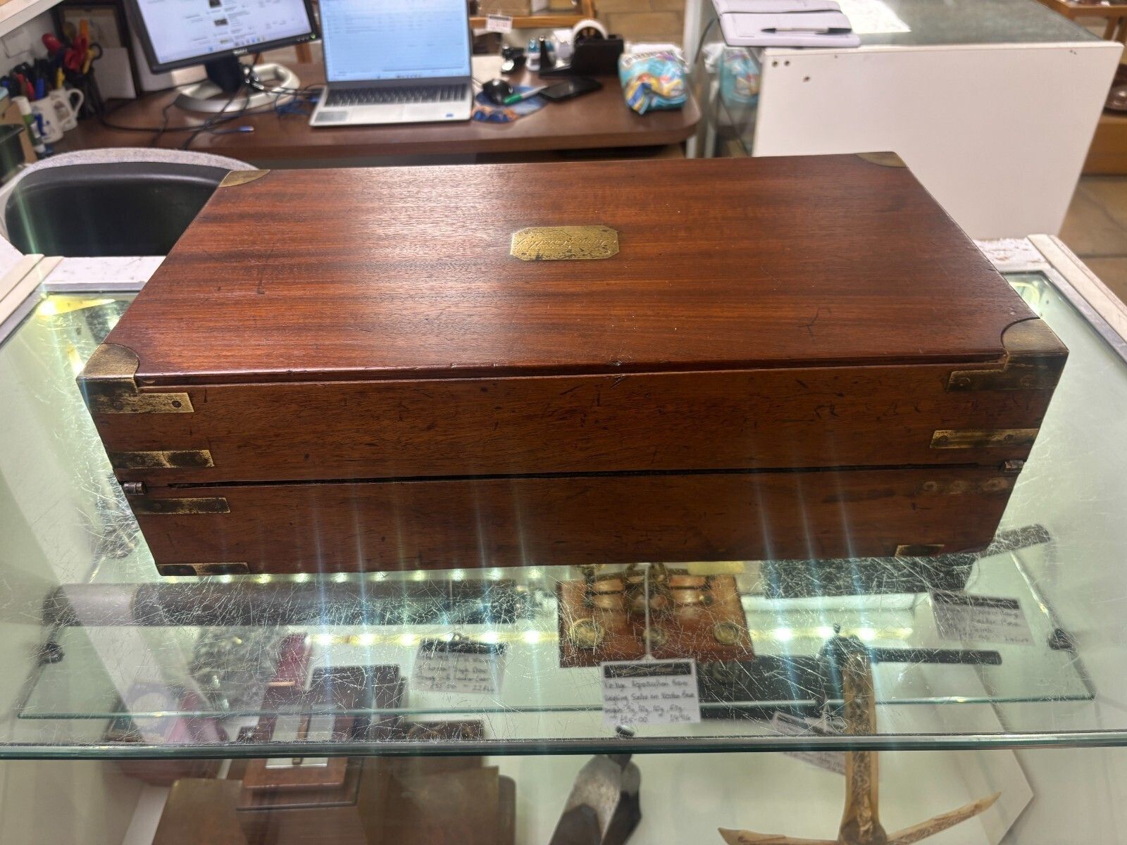 photo for sale Antique Late 19th Century Mahogany Writing Slope With Drawer & Brass Handles