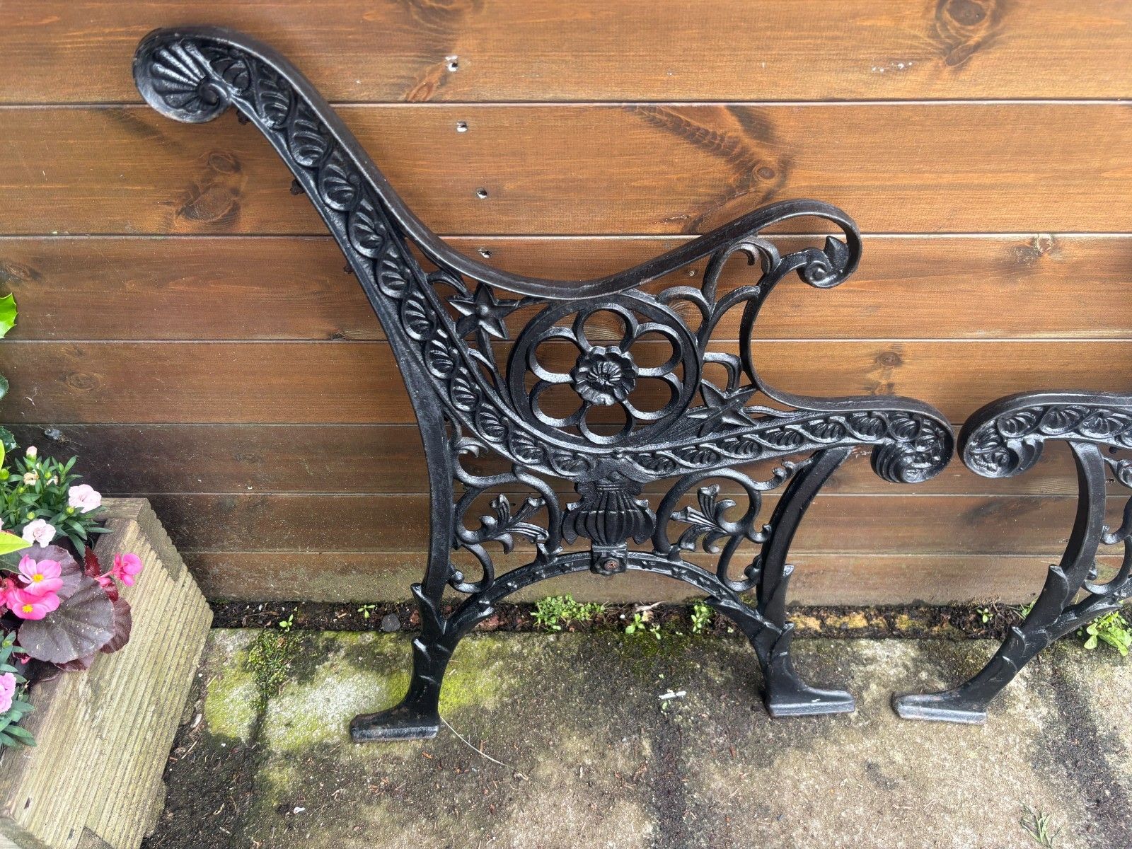 Pair Of Vintage Black Painted Bench Ends photo furniture