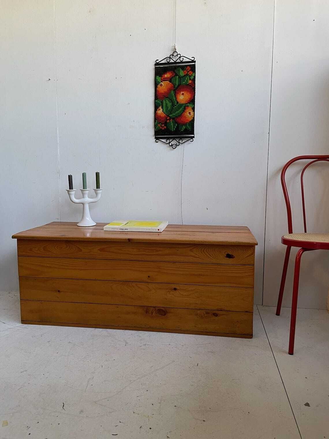 Large 1980s Era Pine Blanket Box Chest Or Ottoman