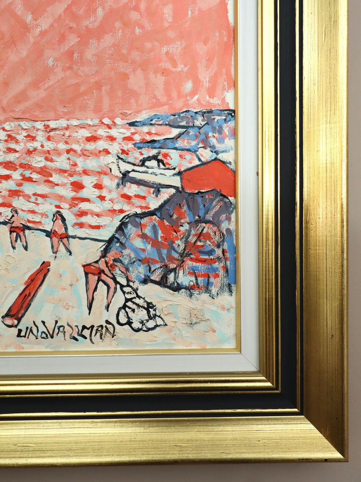 Coral Sunset  Oil Painting, Mid 20th Century photo vintage