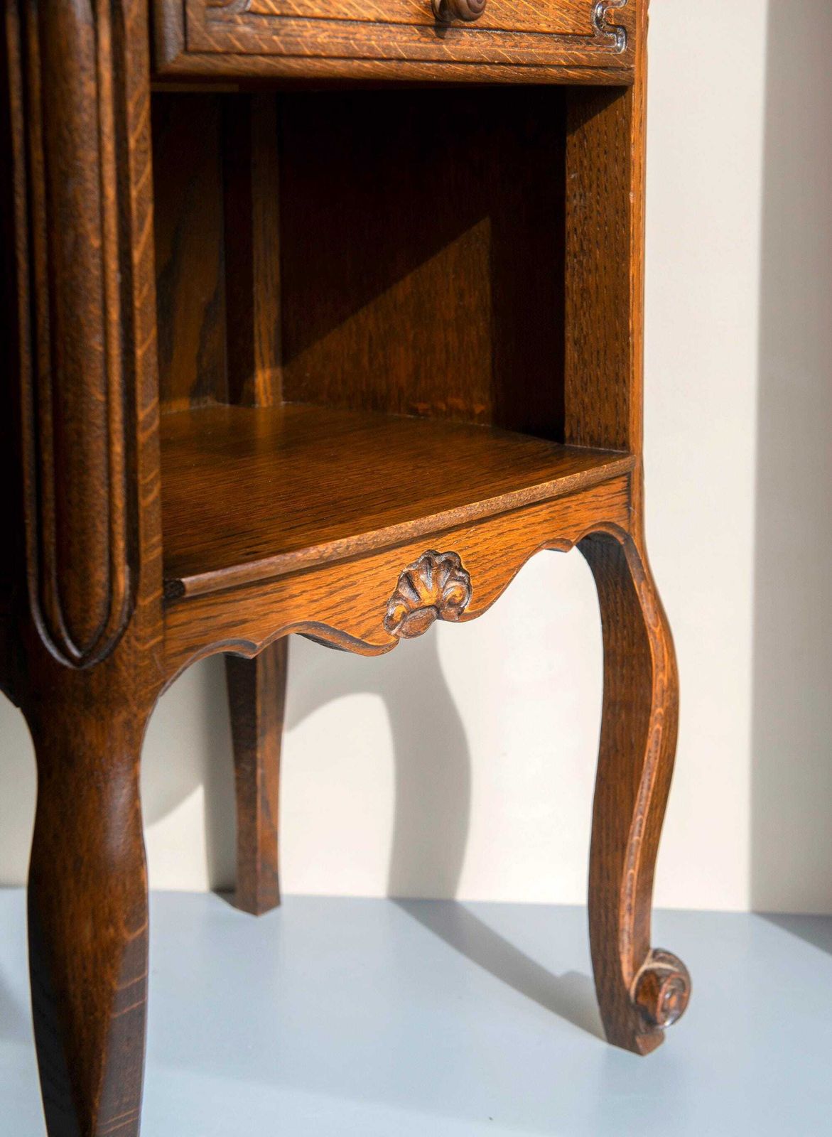 Antique Oak Bedside Table   French Louis XV Style Nightstand With Drawer   Vintage Small Side Cabinet photo buy