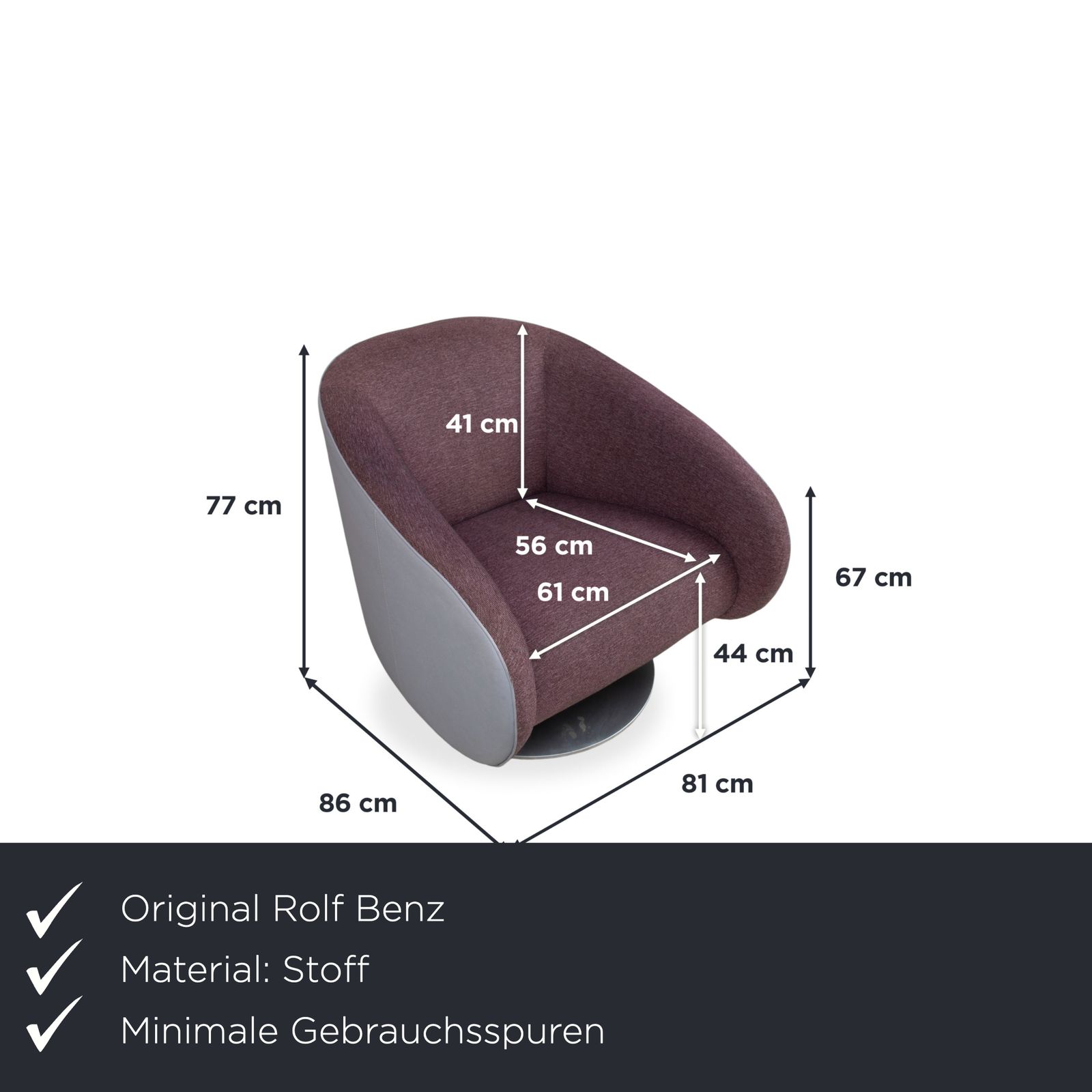 Rolf Benz 310 Fauteuil, Stof/Leer, Paars, Bordeauxrood, Aubergine, Lichtgrijs photo furniture