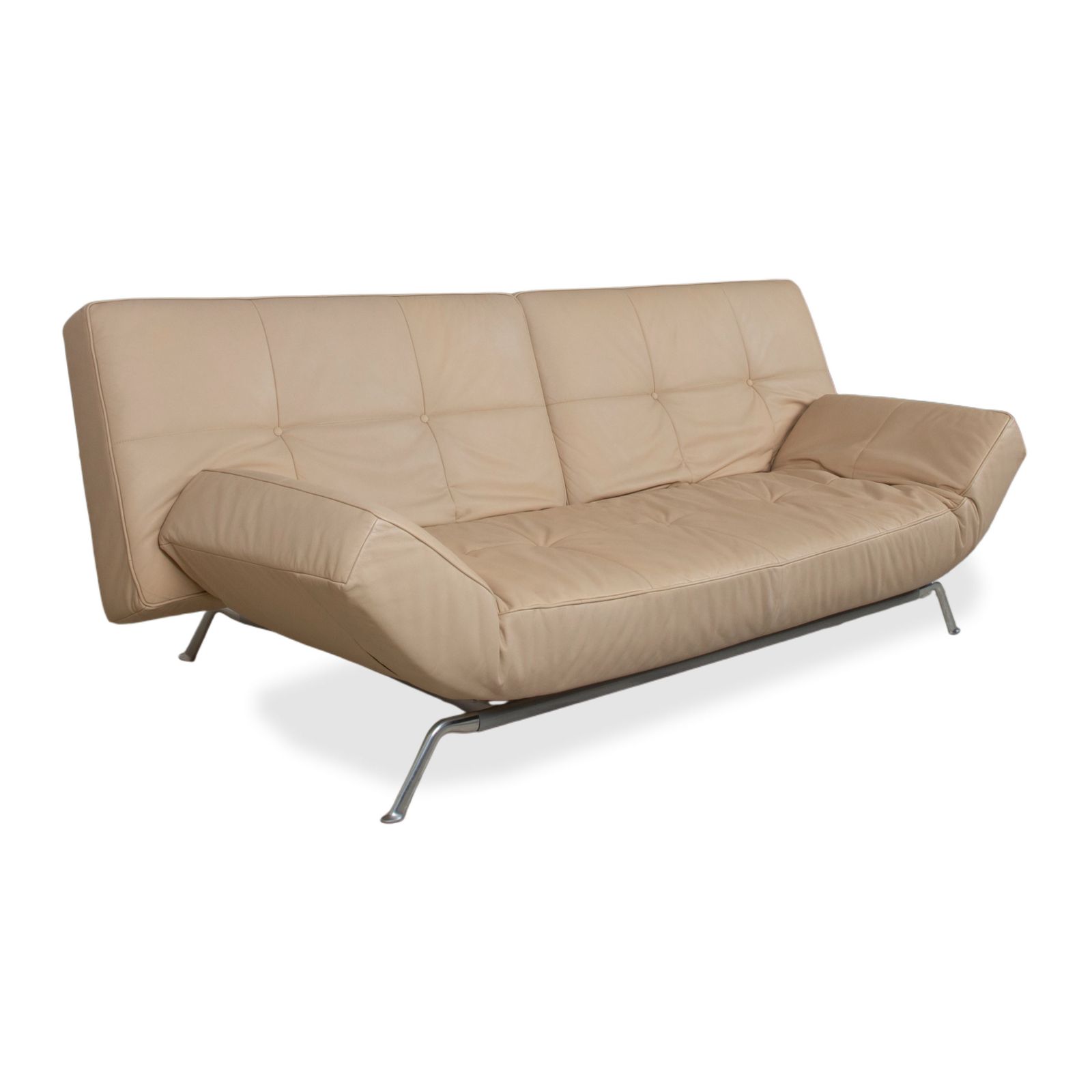 Canapé 3 places Ligne Roset Smala en cuir crème beige sable, fonction manuelle photo for sale