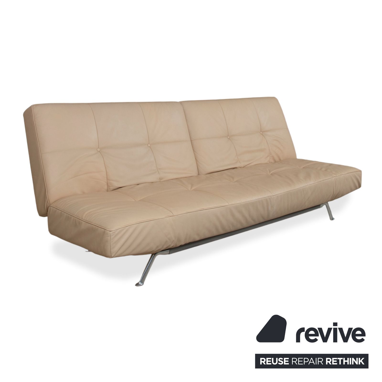 Canapé 3 places Ligne Roset Smala en cuir crème beige sable, fonction manuelle photo Mobilier