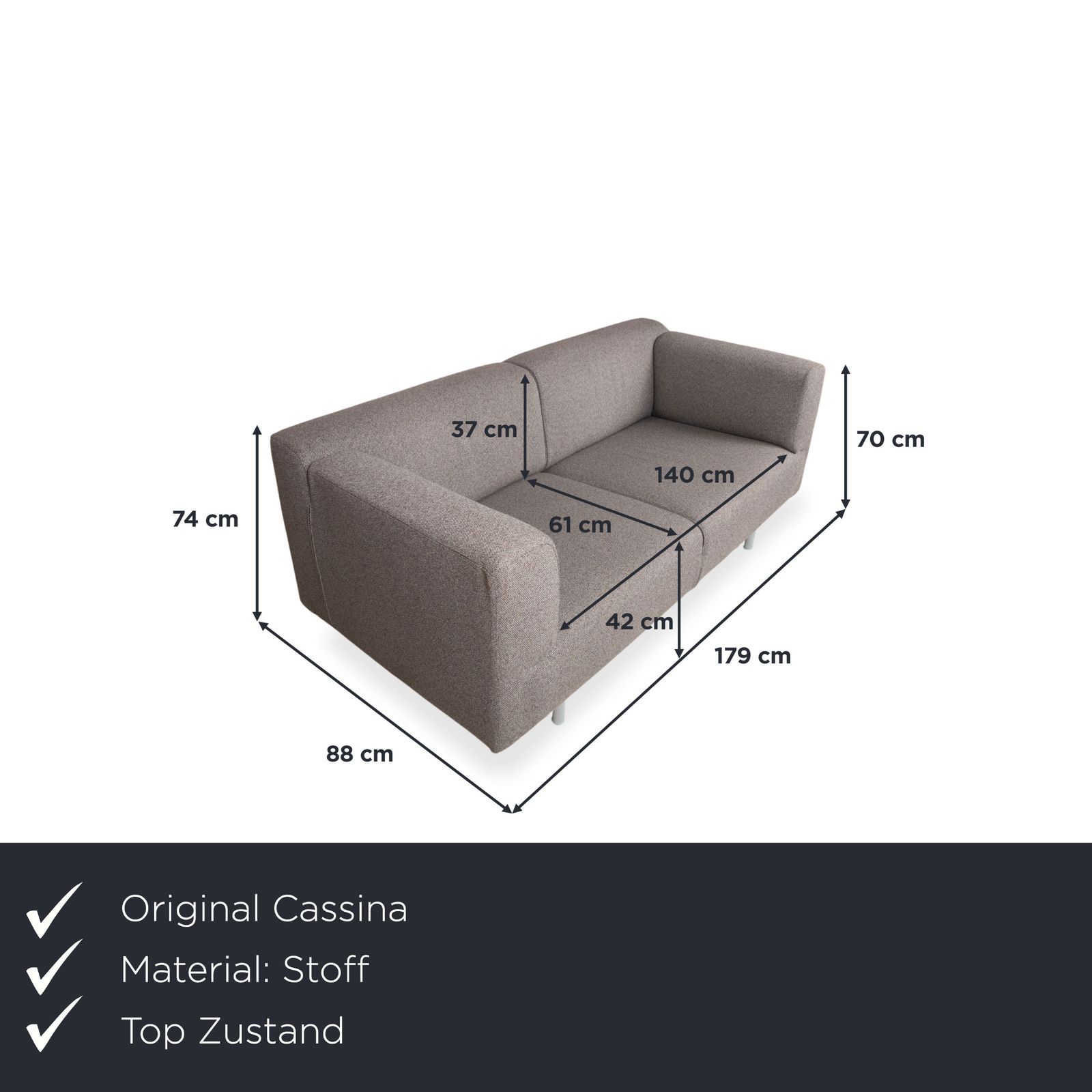 Cassina Met 250 Fabric Two Seater Grey Beige Sofa photo furniture