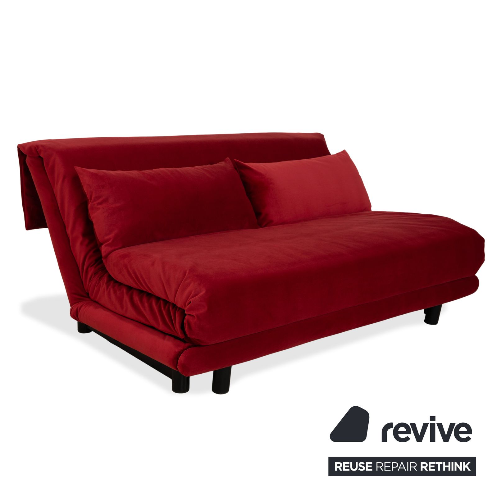 Ligne Roset Multy Driezitsbank, Rode Stof, Zwart Frame, Manuele Slaapfunctie, Opnieuw Bekleed photo Meubels