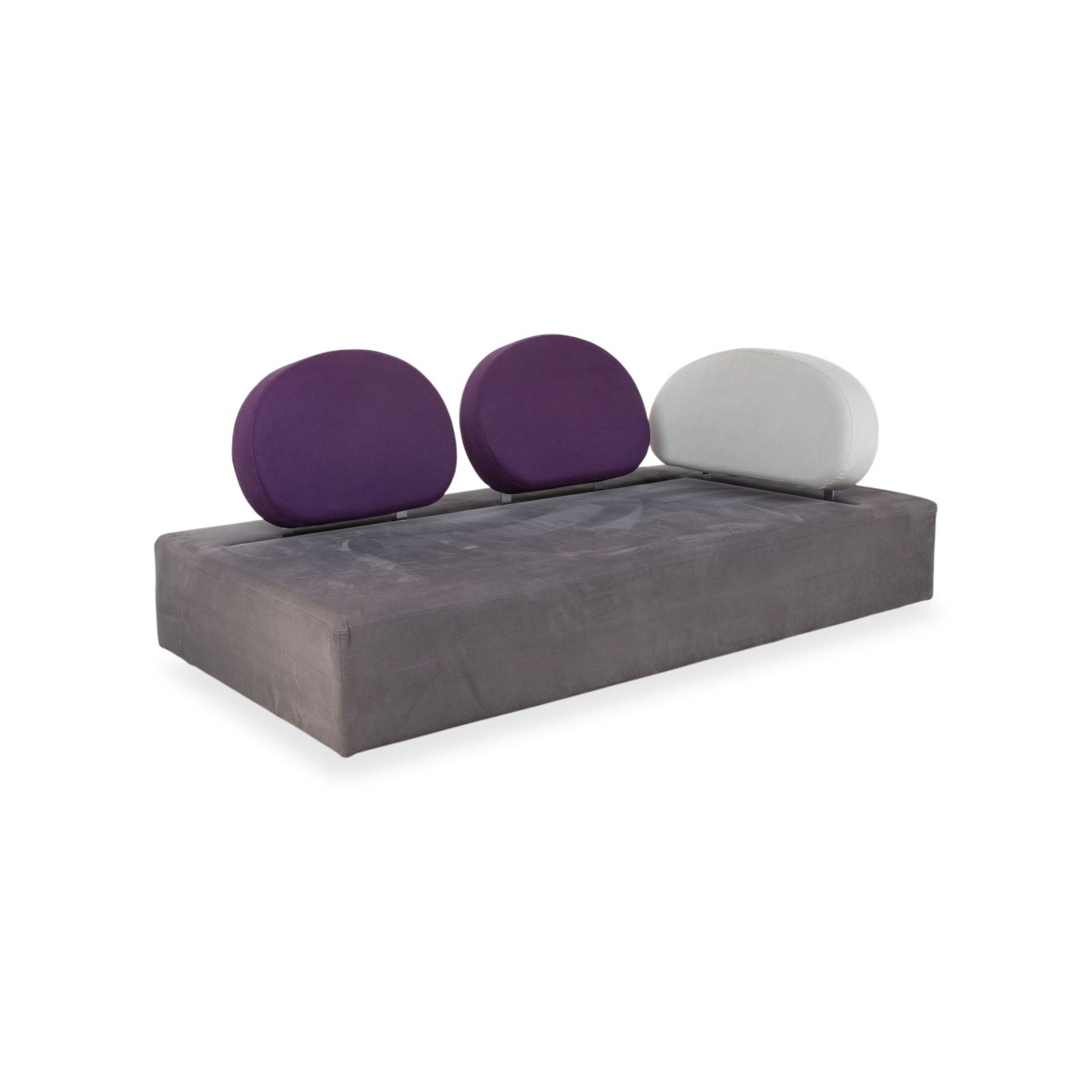 Canapé 2 places Brühl Mosspink en tissu et cuir, gris anthracite, violet et multicolore, fonction manuelle photo for sale