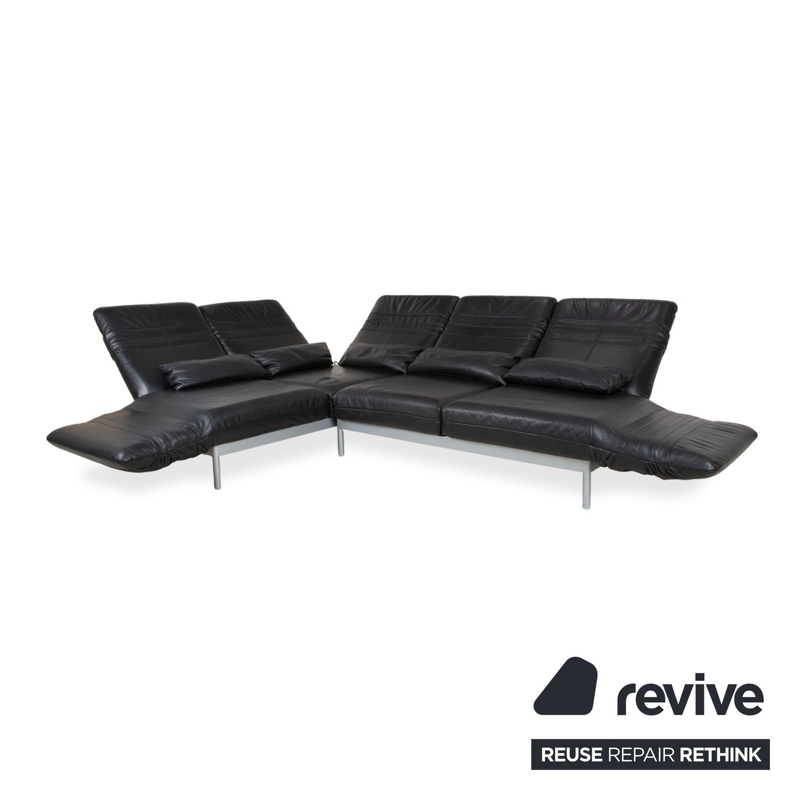 Rolf Benz Plura hoekbank, leer, zwart, manuele functie photo 8160.0