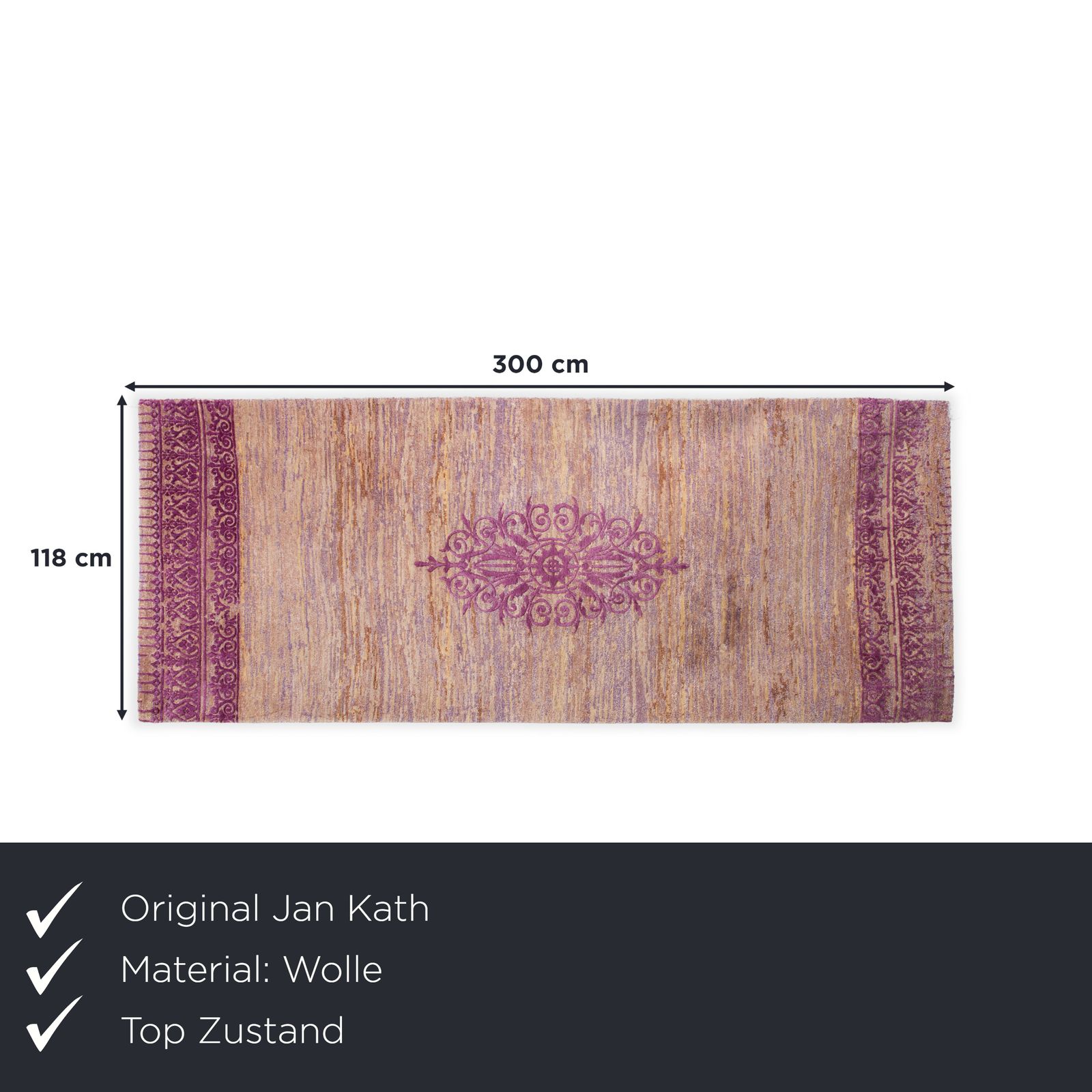Jan Kath Wool Rug Runner Purple Brown 100 Knot 300 X 118 Cm photo furniture