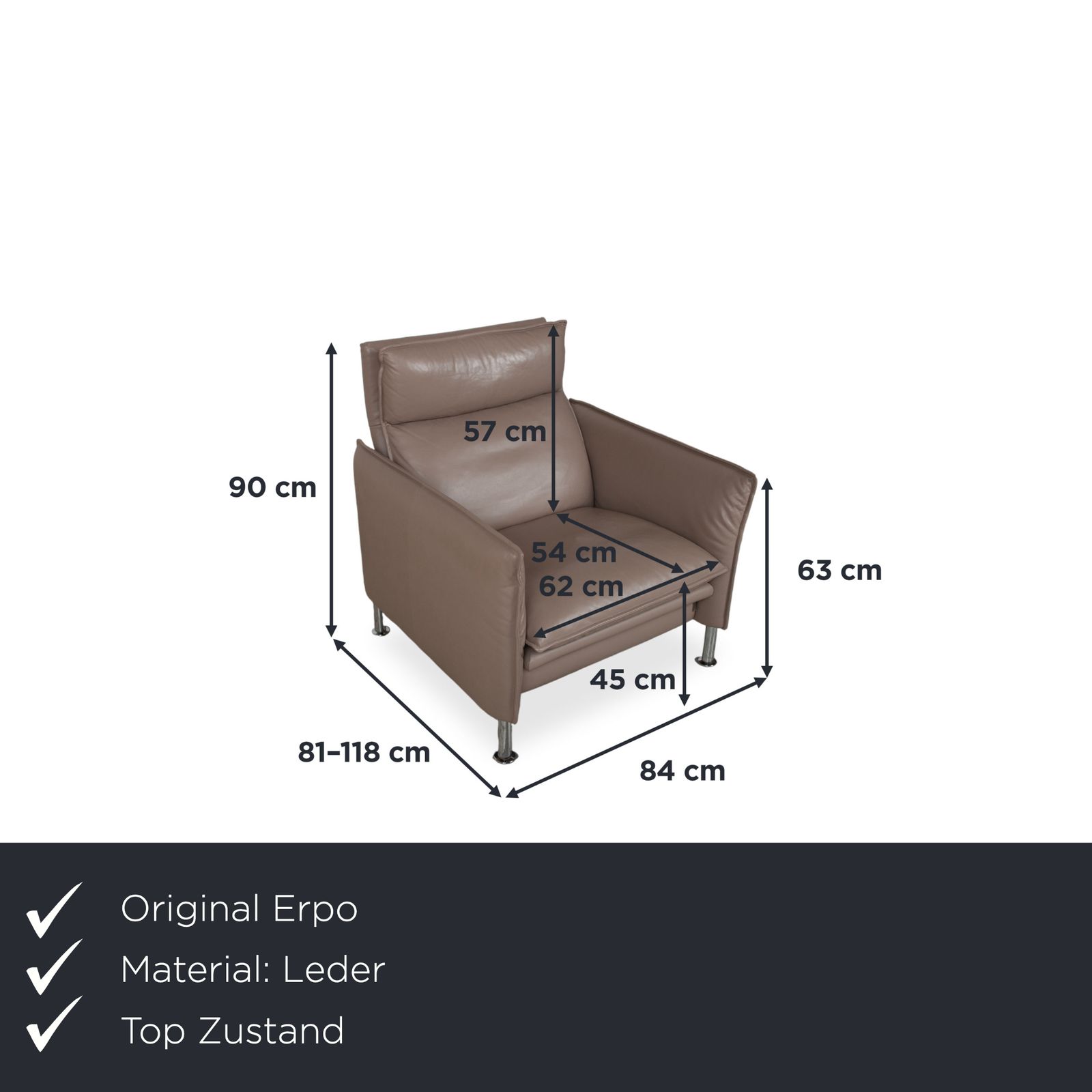 Erpo Porto Leather Armchair Brown Taupe Manual Function photo furniture
