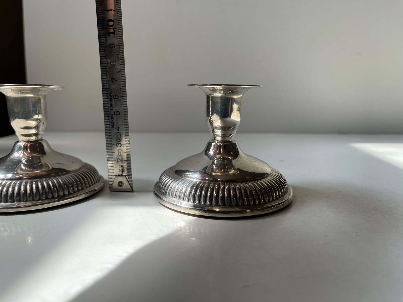 Danish Art Deco   A Pair Of Low Silver Candleholders, Dg 830 Sterling photo buy