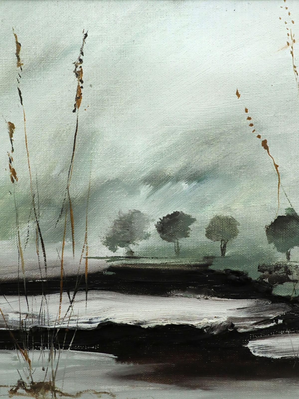 Winter Reeds  Oil Painting, Mid 20th Century photo Art