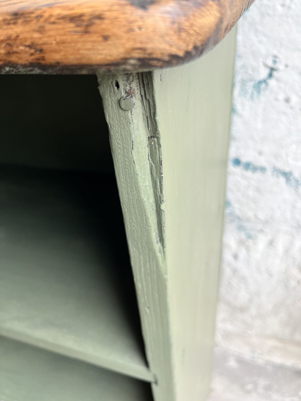 photo buy Edwardian Green Painted Pine Bedside Shelves