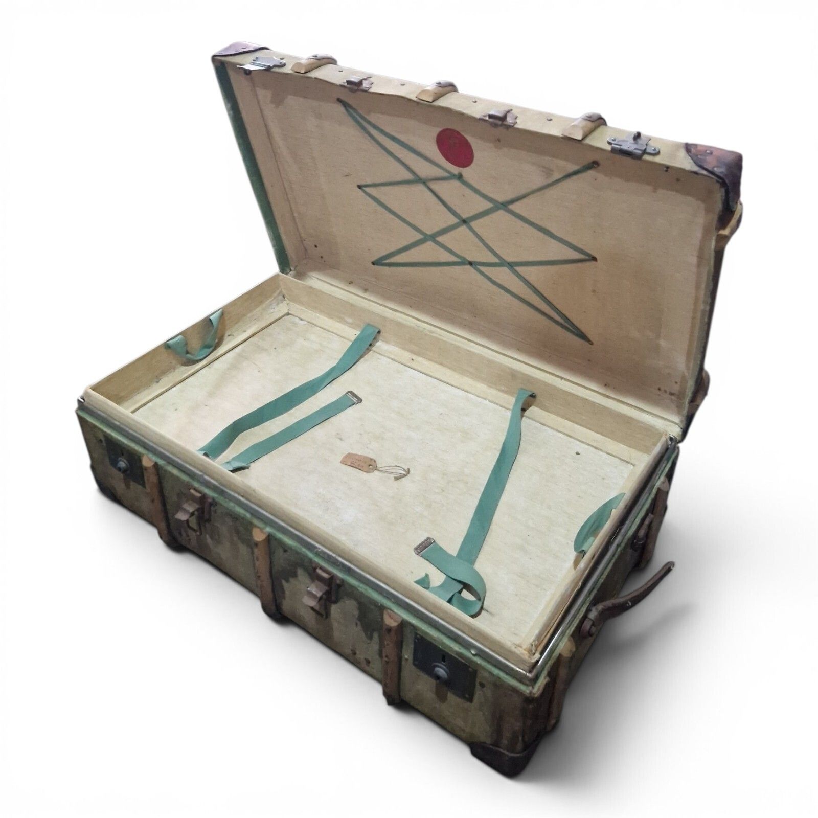 Furniture Antique Military Canvas Covered Steamer Trunk Campaign Chest Ra Rm Travel Case photo