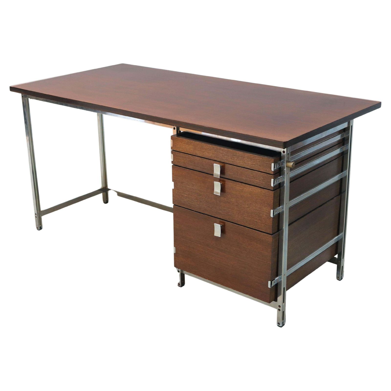 Zeldzaam bureau in mutenyéhout, Jules Wabbes voor Mobilier Universel, 1960