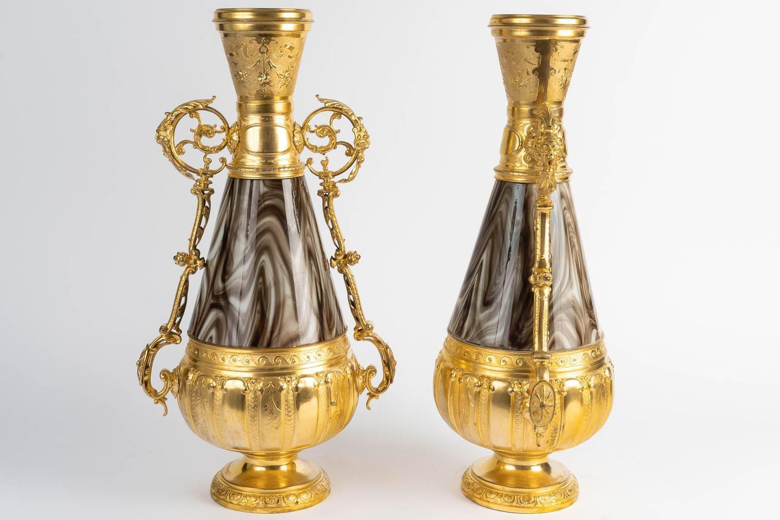 Pair Of 19th Century Vases, Opaline Glass And Gilded Regule, Napoleon III Period photo furniture
