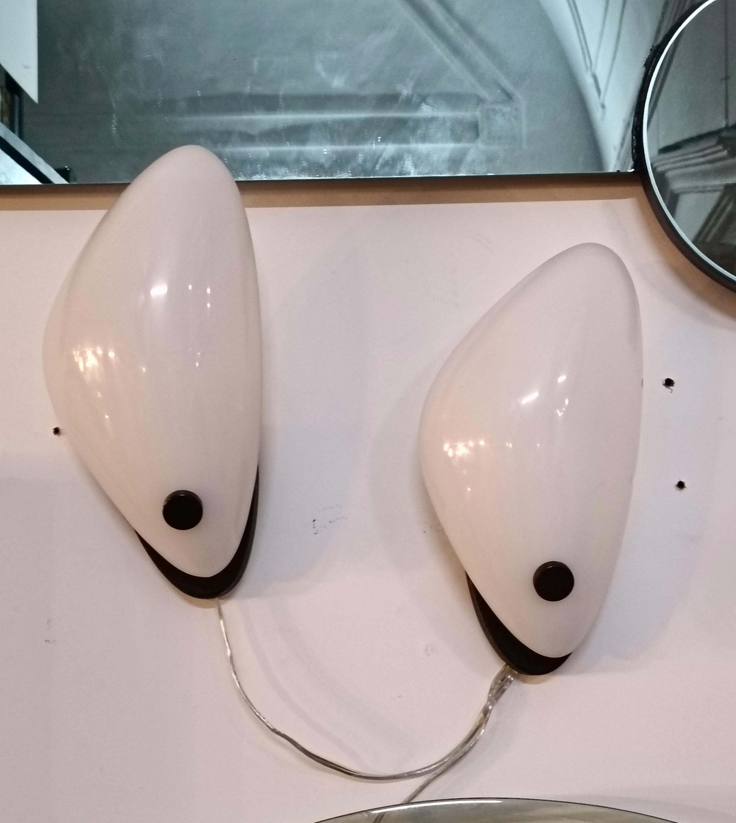 Pair Of White And Black Space Age Wall Lamps, Italy 1970s photo furniture
