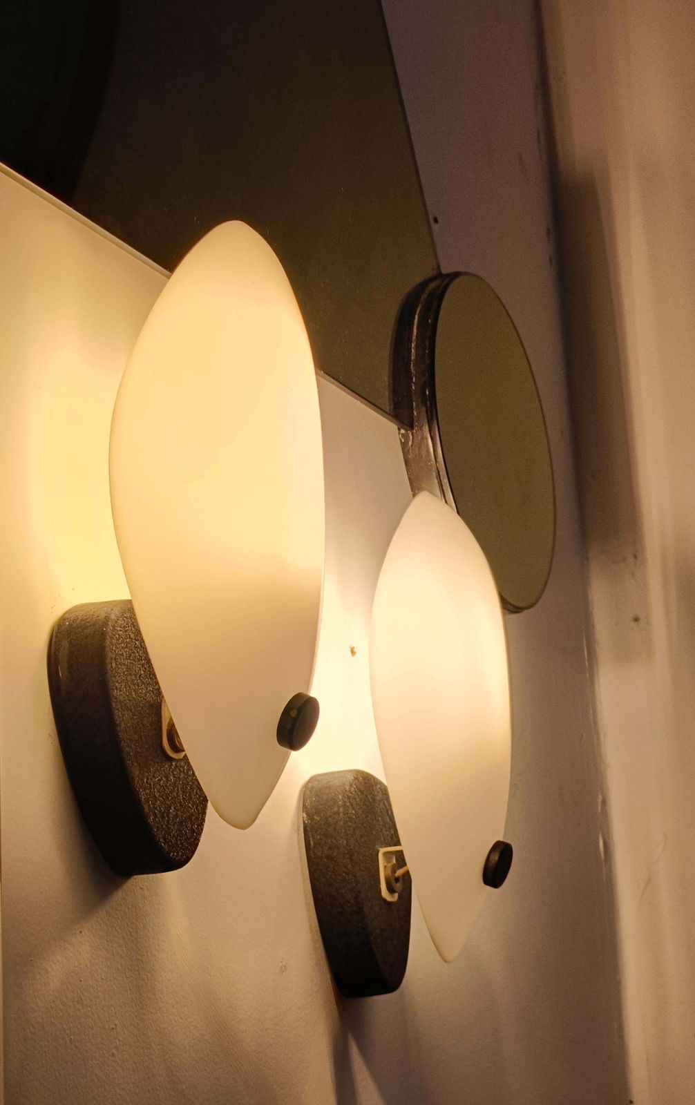 Pair Of White And Black Space Age Wall Lamps, Italy 1970s photo vinterior