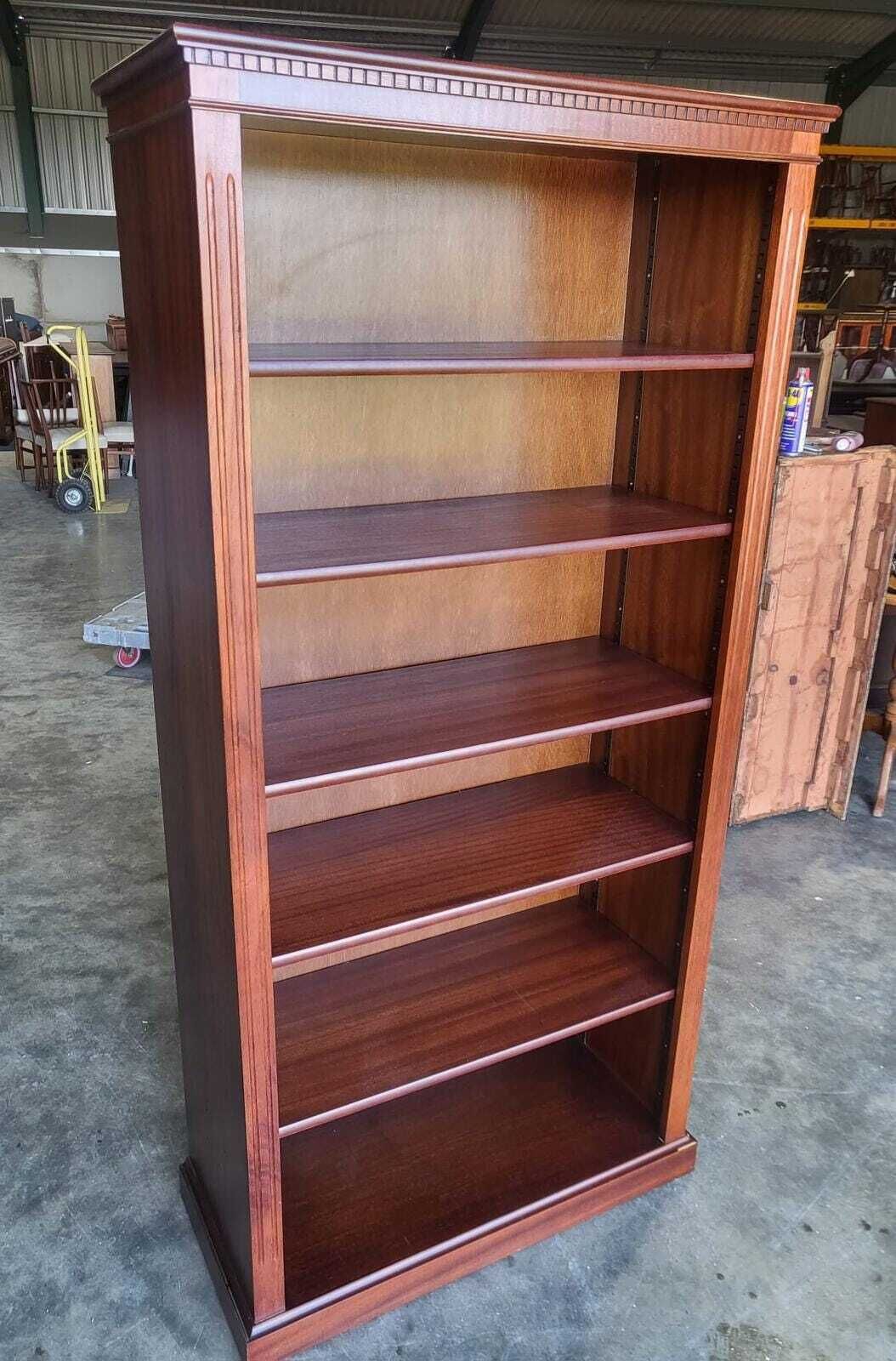 Furniture Antique Repro Mahogany Large Open Bookcase Adjustable Shelves photo