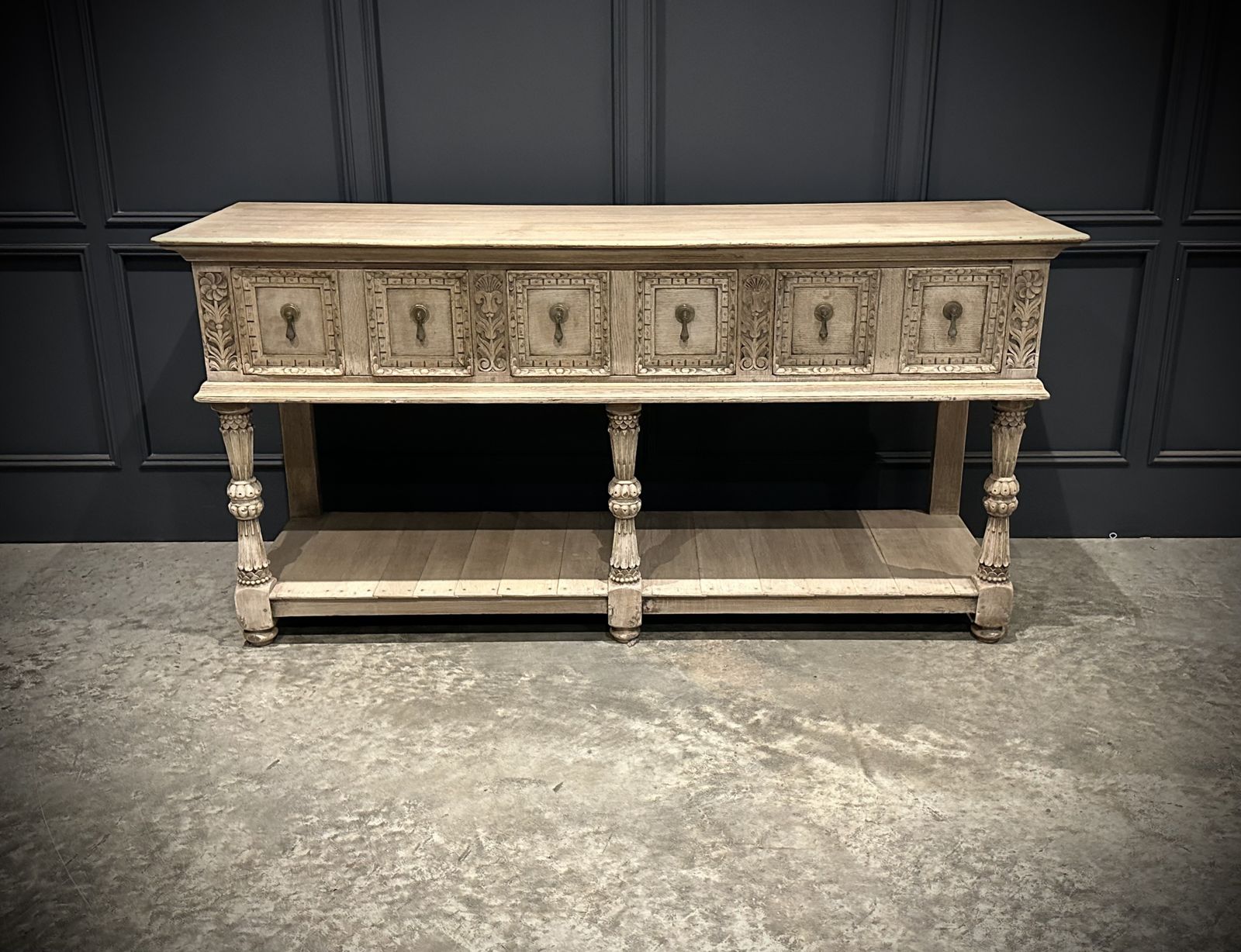 Carved Bleached Oak Potboard Dresser