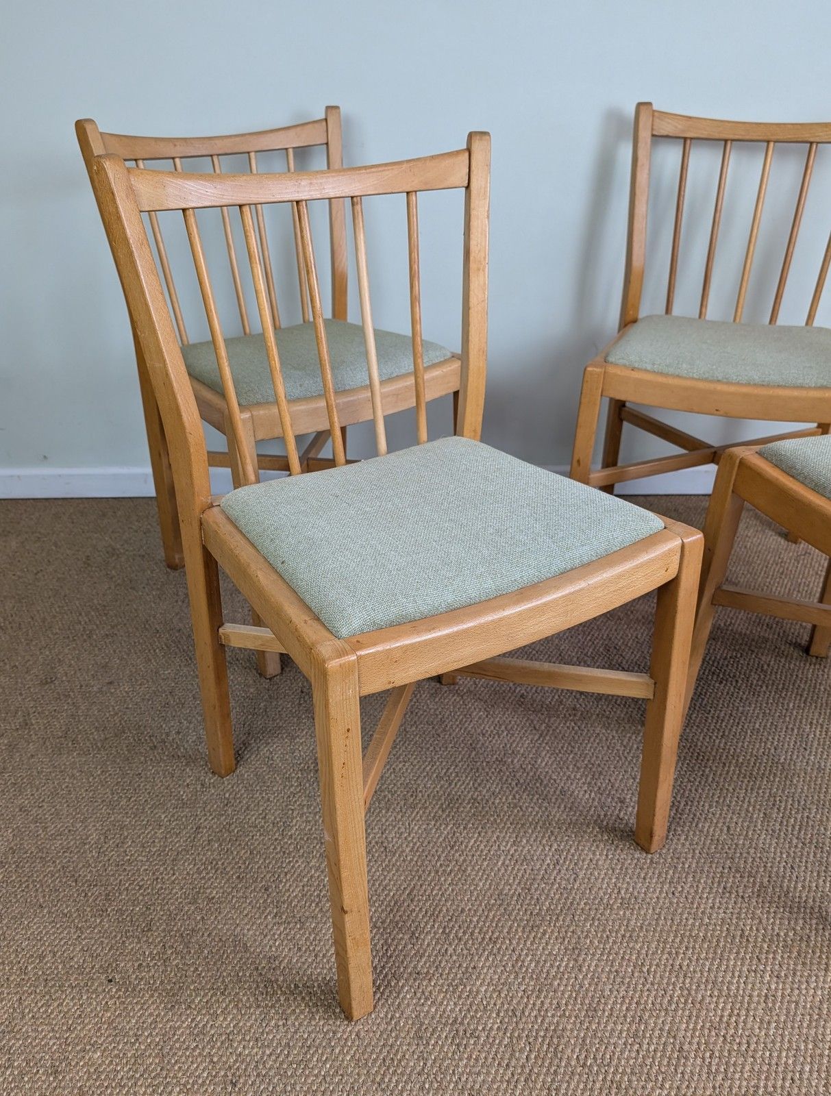 Set Of 4 1950's Beech Framed Kitchen Chairs With Upholstered Seats photo Furniture
