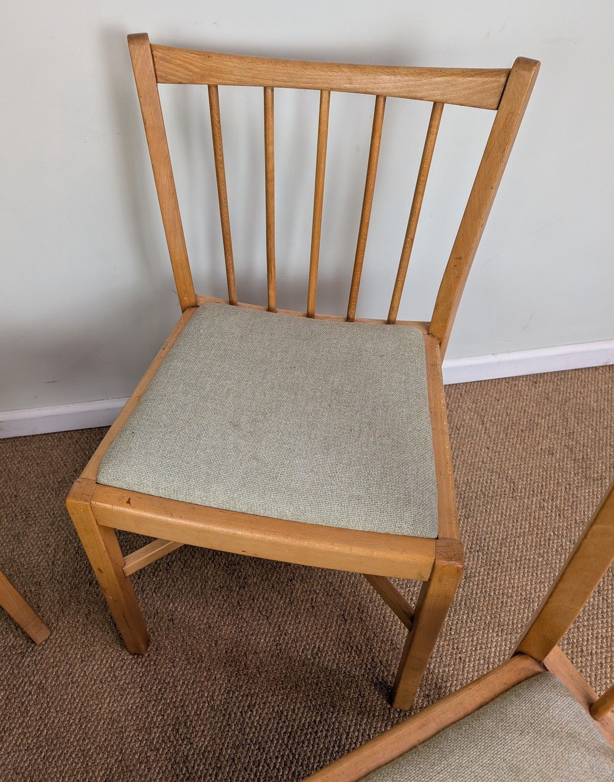 Set Of 4 1950's Beech Framed Kitchen Chairs With Upholstered Seats photo vinterior