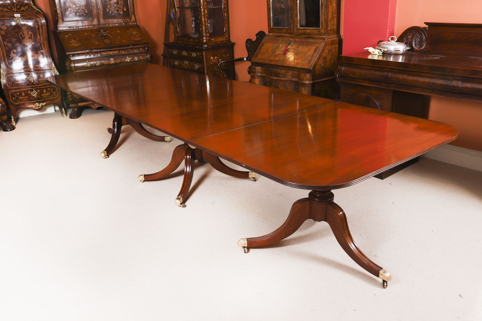 13ft Regency Revival Triple Pillar Dining Table By Whytock & Reid C1900