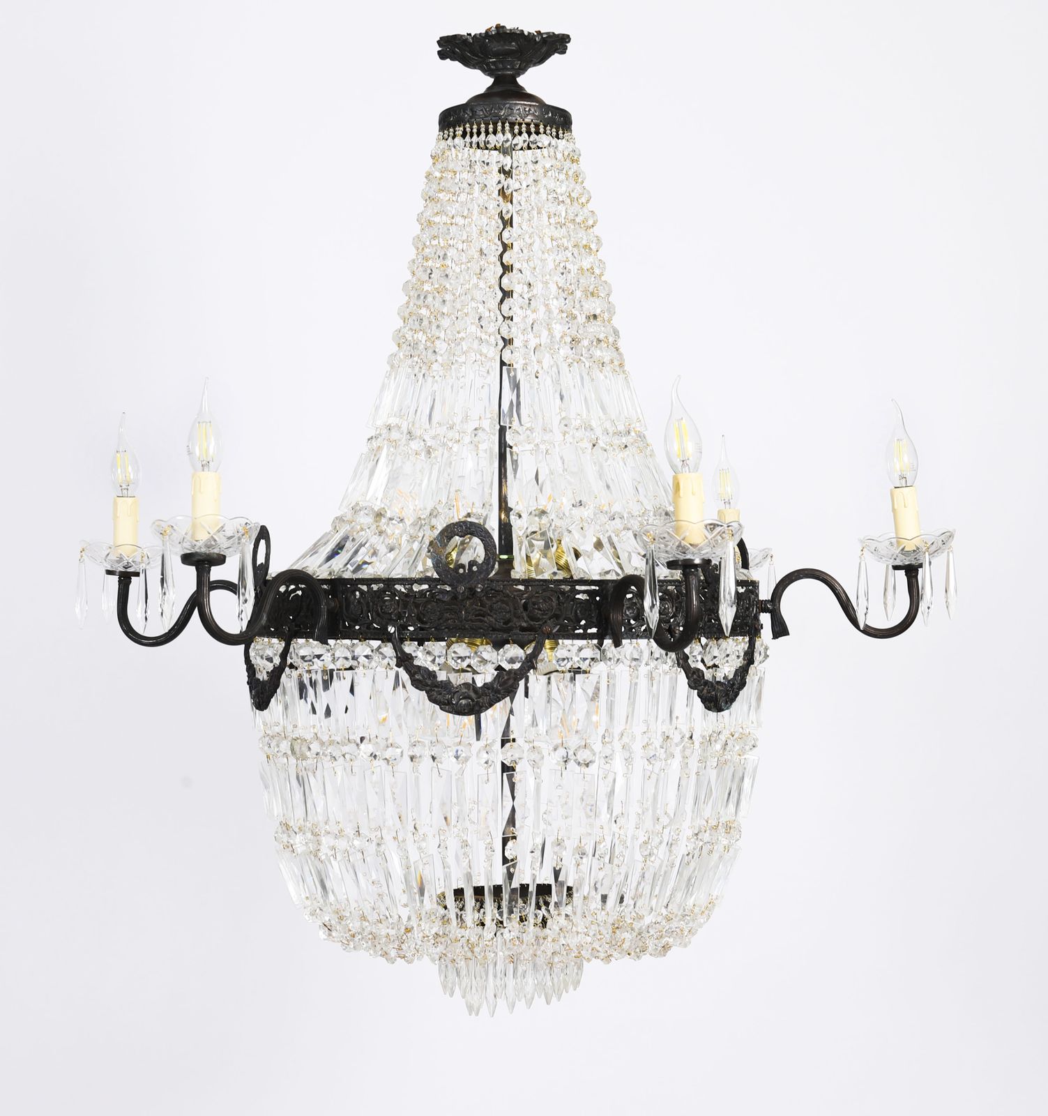 Set 6 Louis Revival 14 Light Ballroom Cut Crystal Tent Chandeliers C1920 photo for sale