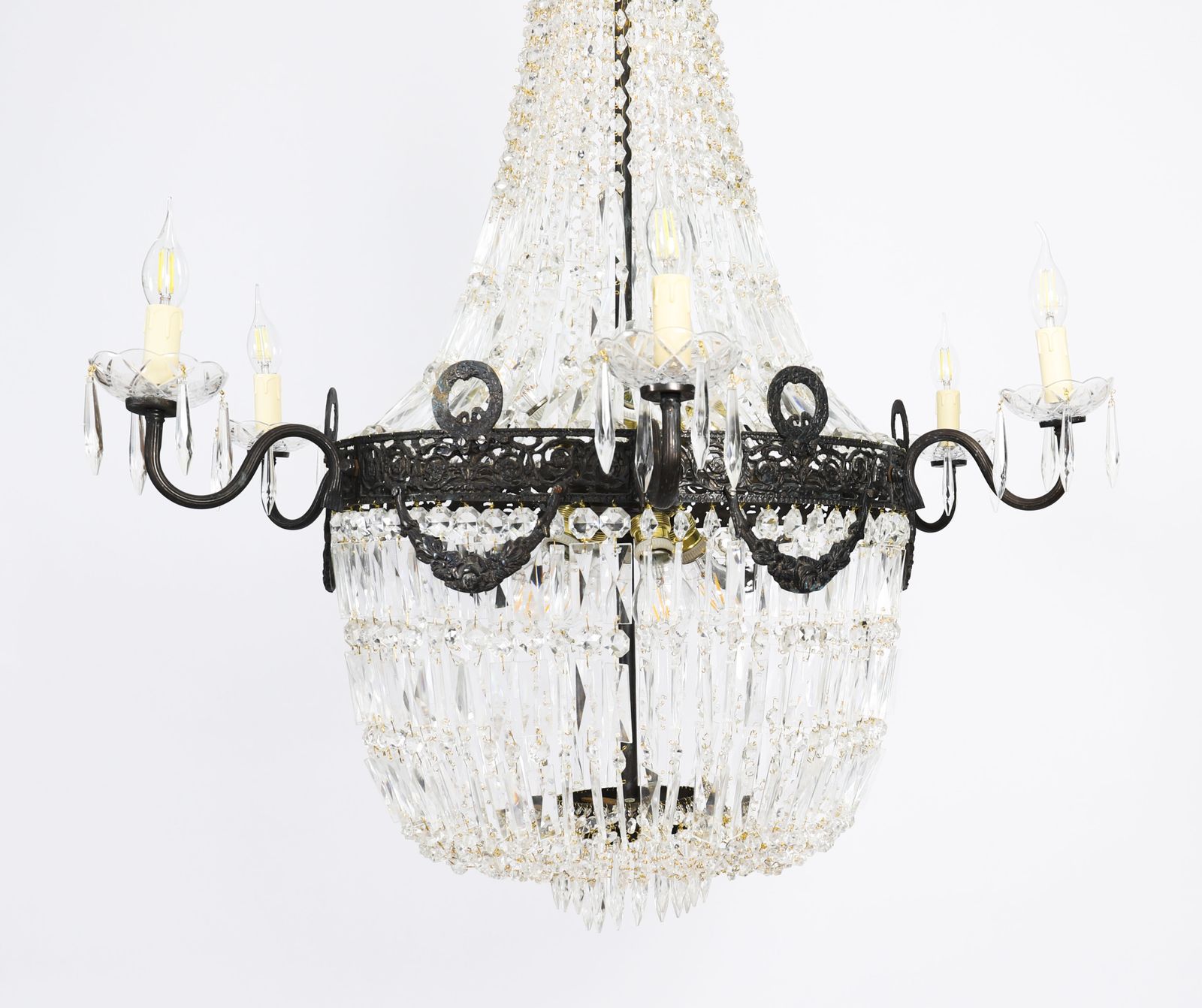 photo vinterior Set 6 Louis Revival 14 Light Ballroom Cut Crystal Tent Chandeliers C1920