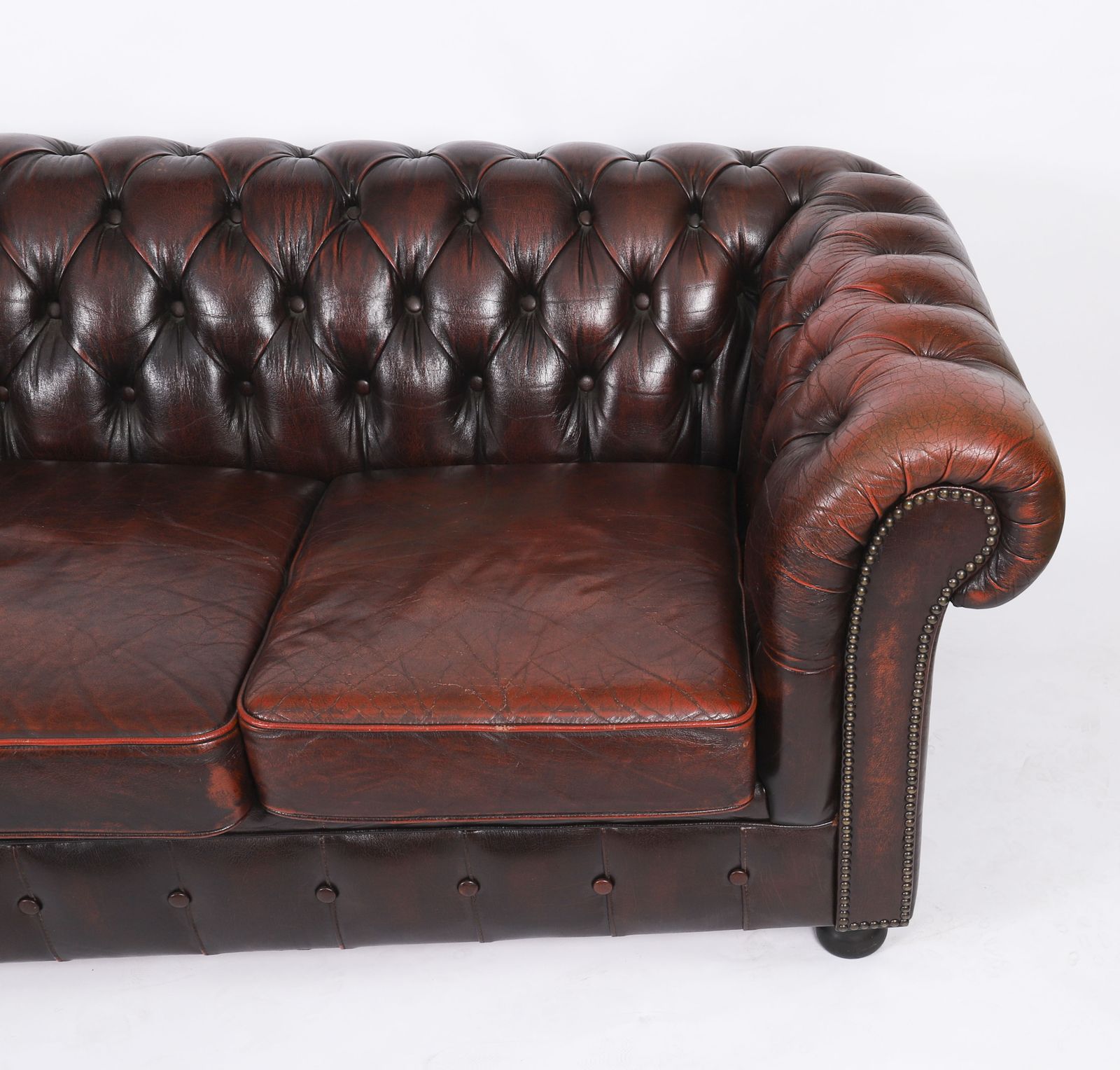 photo for sale Vintage English Button Back Leather Chesterfield Sofa Mid 20th Century