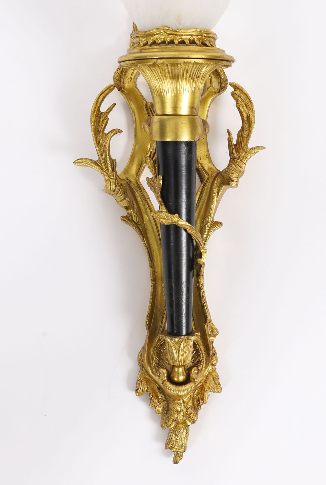 Pair Rococo Revival Ormolu & Glass Flaming Torch Wall Lights C.1900 photo 1450.0