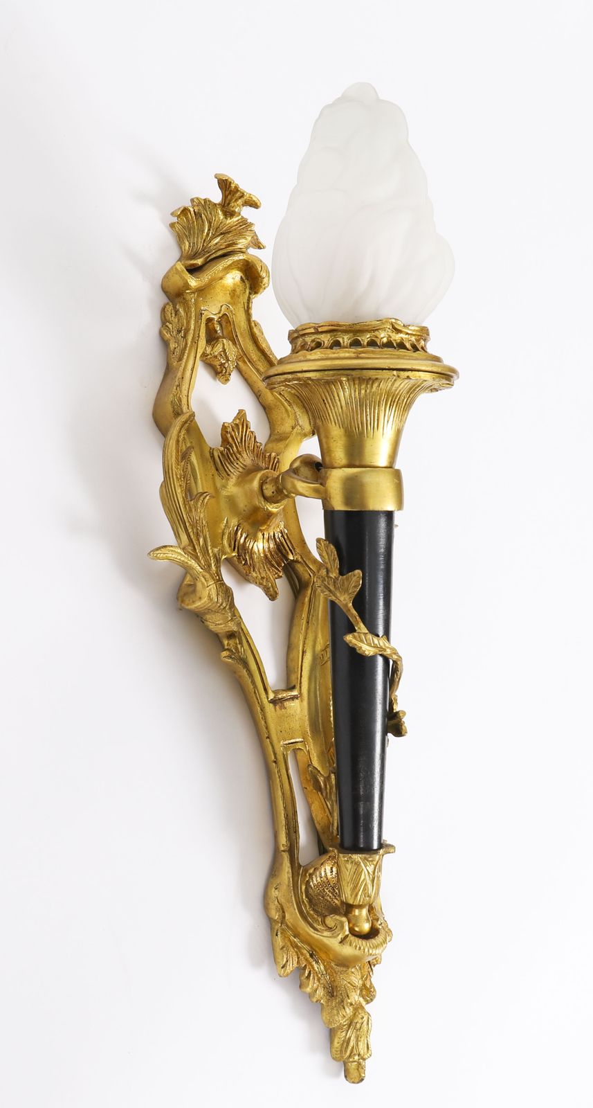 photo furniture Pair Rococo Revival Ormolu & Glass Flaming Torch Wall Lights C.1900