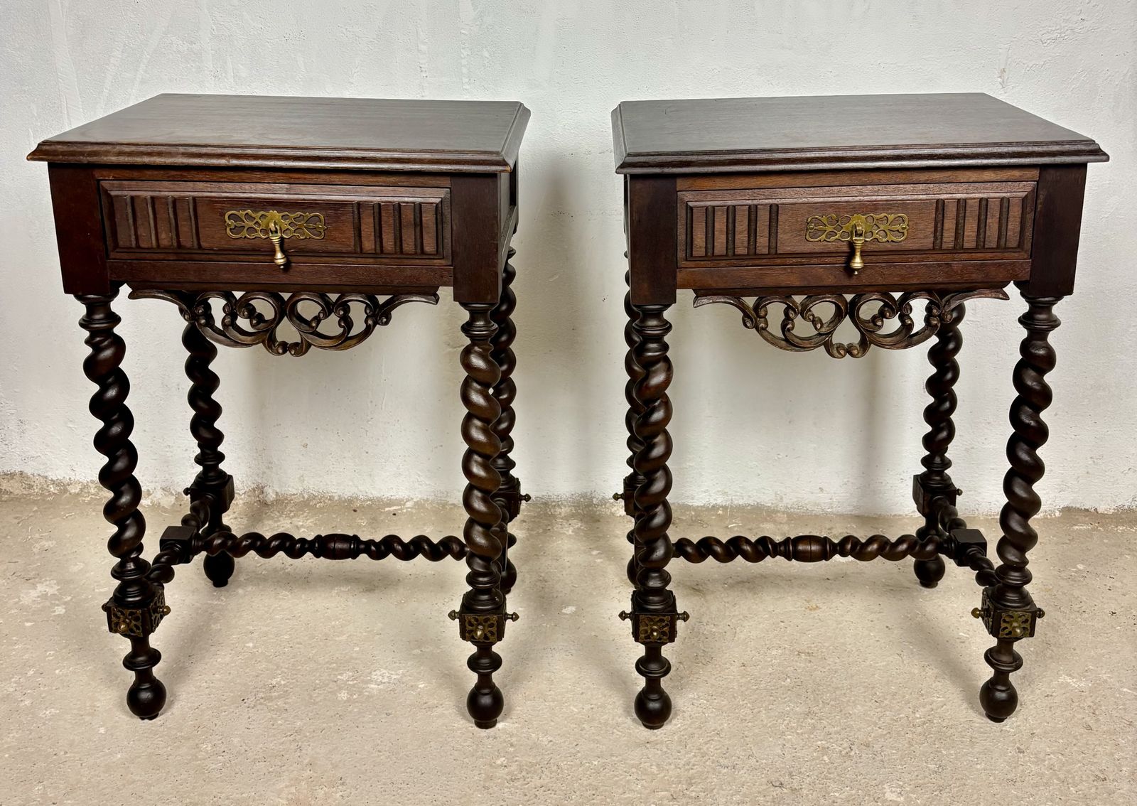 Pair Of Spanish Barley Twist Nightstands, 1930s photo Furniture