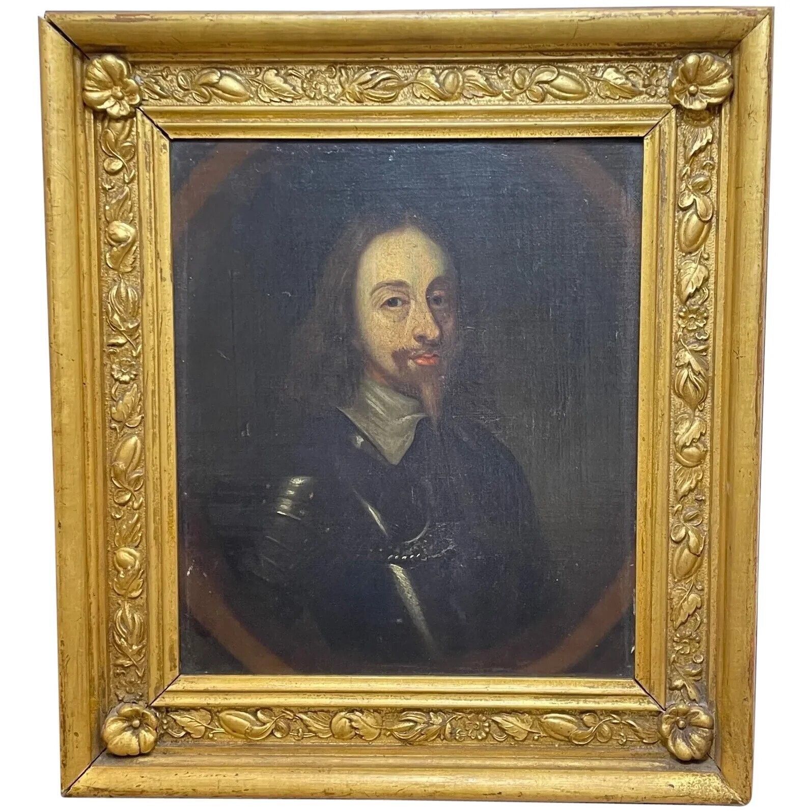 17th Century Oil Painting Royal King Charles I In Armour Circle Henry Stone