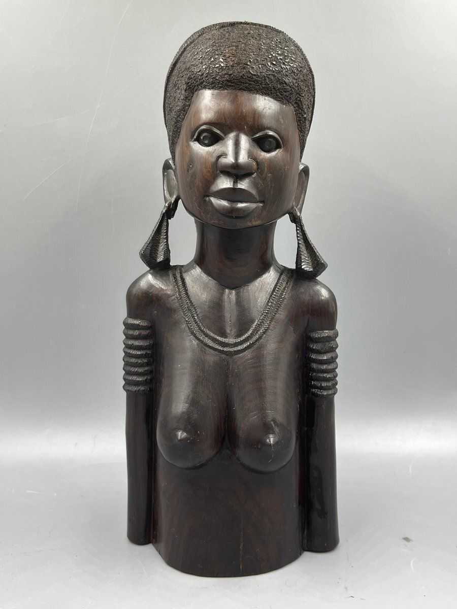 Heavy Vintage Bust Of An African Woman Made Of Makassar Ebony, 1970s photo furniture