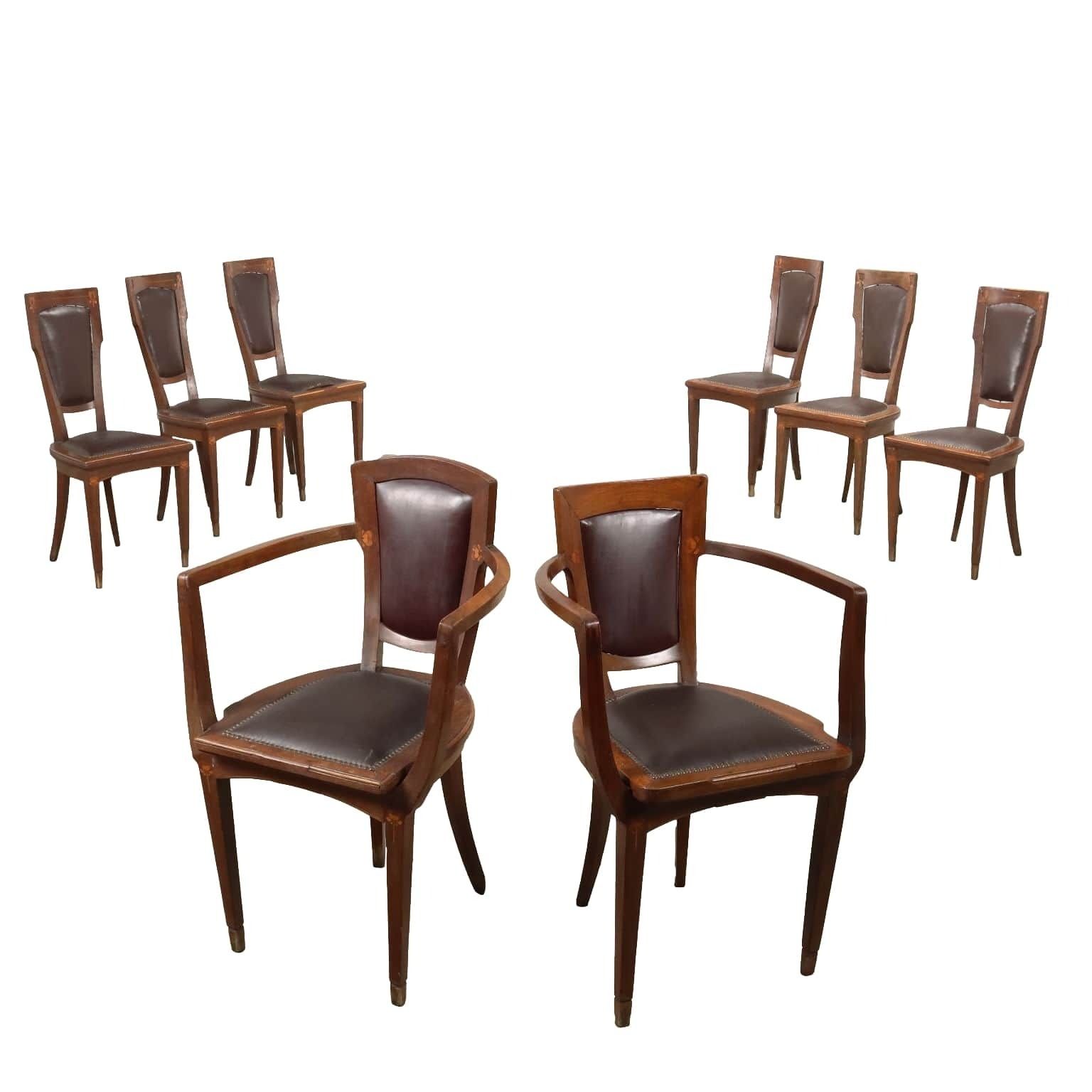 Ensemble de chaises Art Nouveau en acajou, Italie, début du XXe siècle